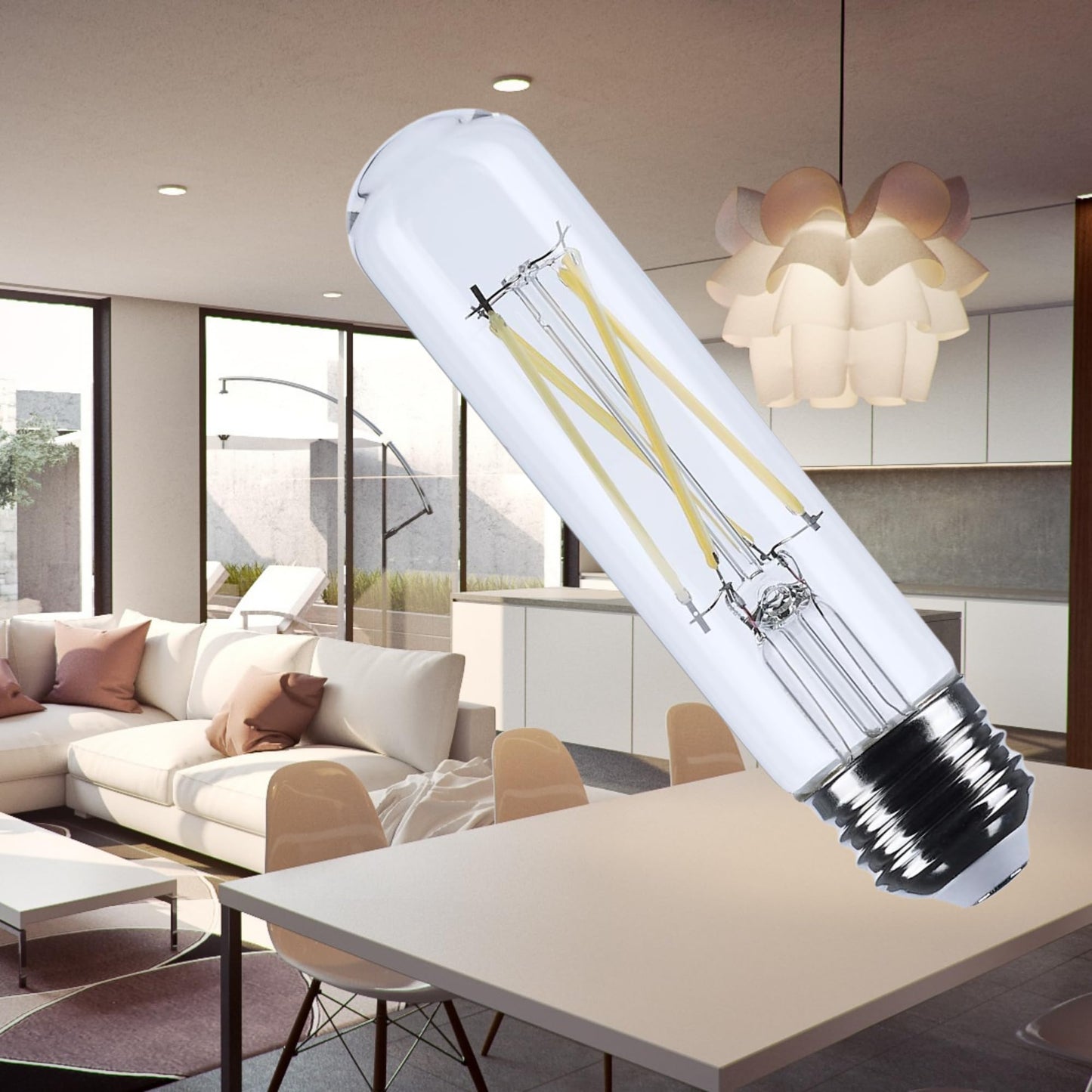 Satco 5.5W T10 LED Light Bulb 3500K Neutral White 450 Lumens Clear 300 Degree Beam E26 Medium Base 92 CRI Dimmable Wet Rated IP65 Enclosed Fixture