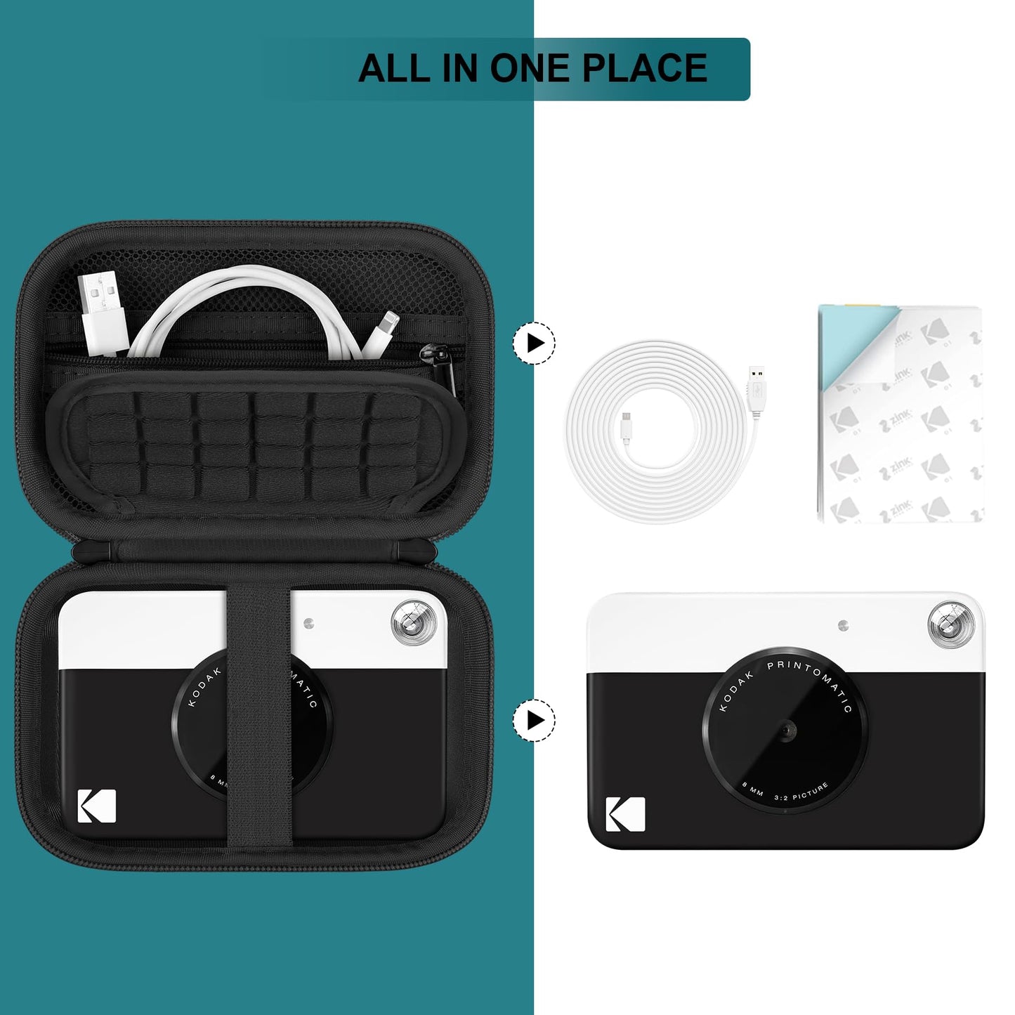 Supmay Hard Travel Case for Kodak Printomatic Full-Color Instant Print Digital Camera, Protective Pouch Cover Carrying Bag with Mesh Pocket for USB