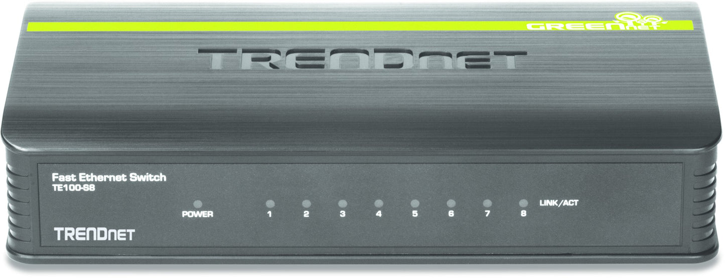 TRENDnet 8-Port Unmanaged 10/100 Mbps GREENnet Ethernet Desktop Switch, TE100-S8, 1.6 Gbps Switching Capacity, Plastic Housing, Network Ethernet