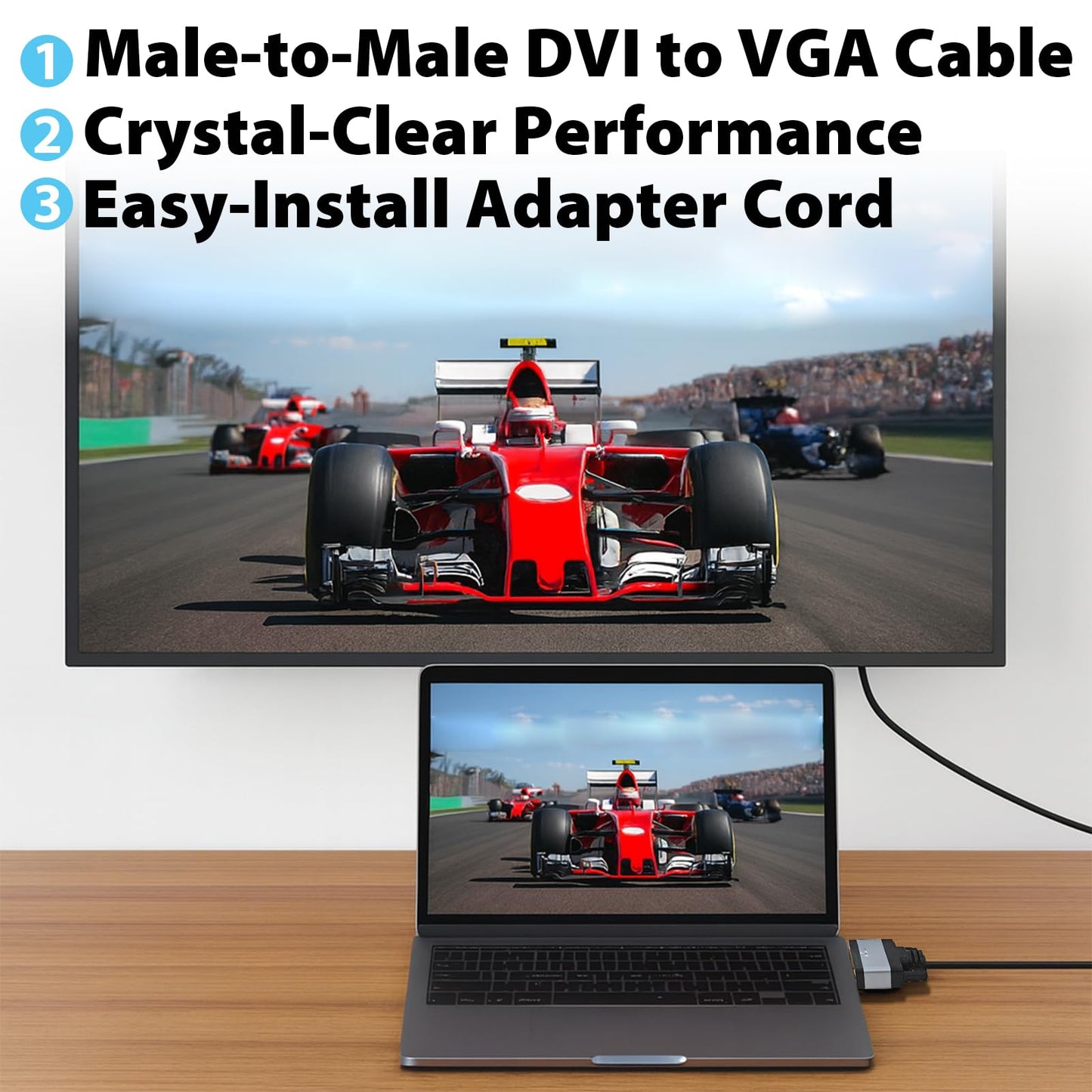 Cyberguys! DVI to VGA Cable 6ft, Male to Male DVI-D to VGA Adapter Cord with Secure Latch, Gold-Plated Connectors - Plug and Play Adapter Cable