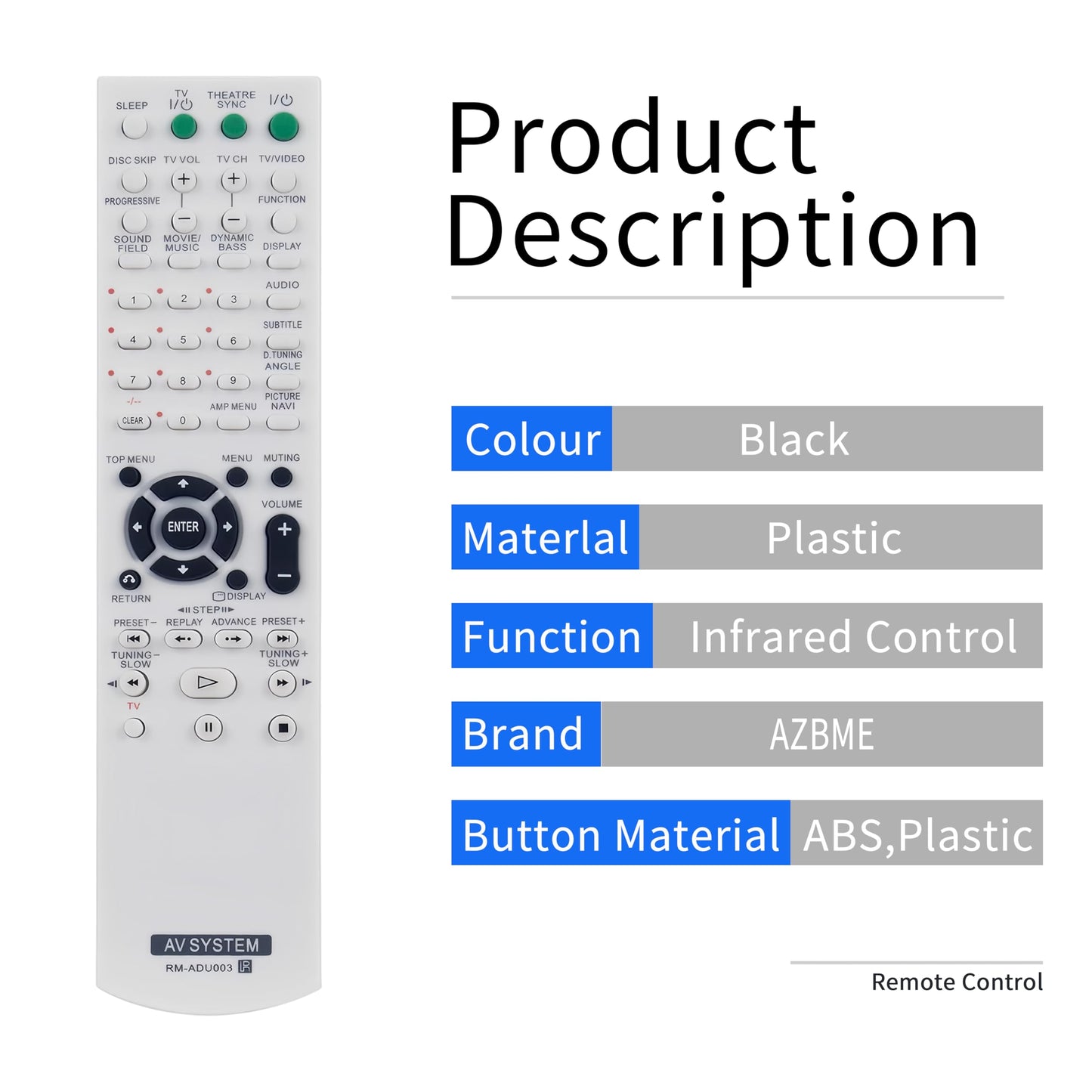 RM-ADU003 Replacement Remote Control for Sony Home Theater AV System DAV-DZ110 DAV-DZ12 DAV-DX150 DAV-DX155 HCD-DX155 DAV-DX255 HCD-DX255 DAV-DX315