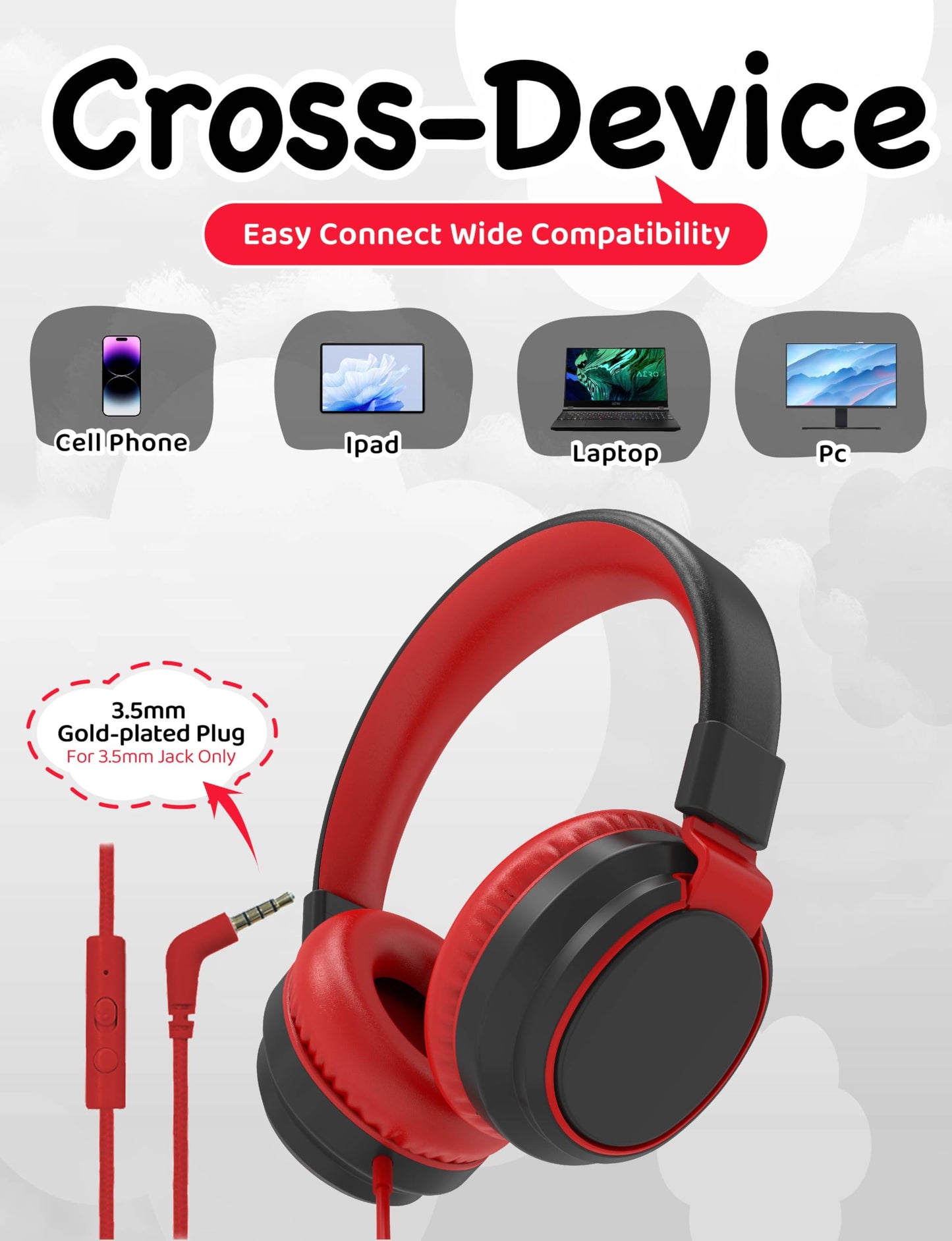 MIDOLA Volume Limited 85/110dB Kids Headphone Over-Ear/On-Ear Foldable Sound Noise Protection Headset with Inline AUX 3.5mm Cord w/Mic for Child…