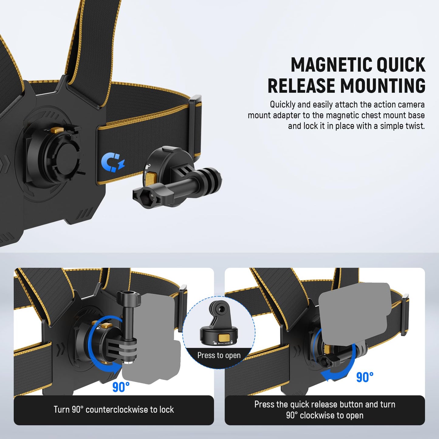 NEEWER Chest Mount Harness for Action Camera,Adjustable Hand Free Chest Strap Compatible with GoPro Hero DJI Osmo Insta360,Magnetic Release Action