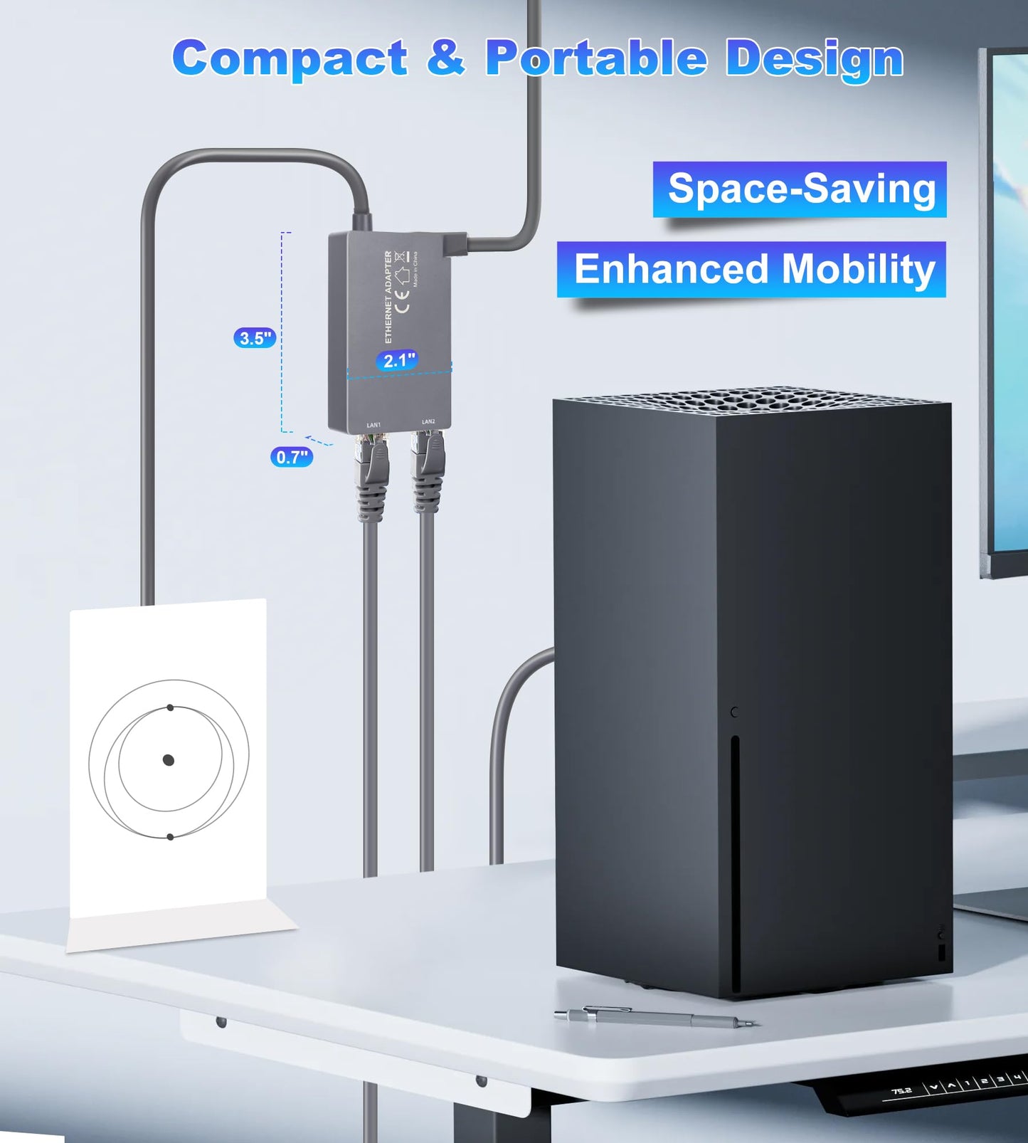 Ethernet Adapter for Starlink Standard Actuated Gen 2, 2 Ports Starlink GEN 2/V2 RJ45 Dish Female to Router Male Adapter for Starlink Dish Satellite
