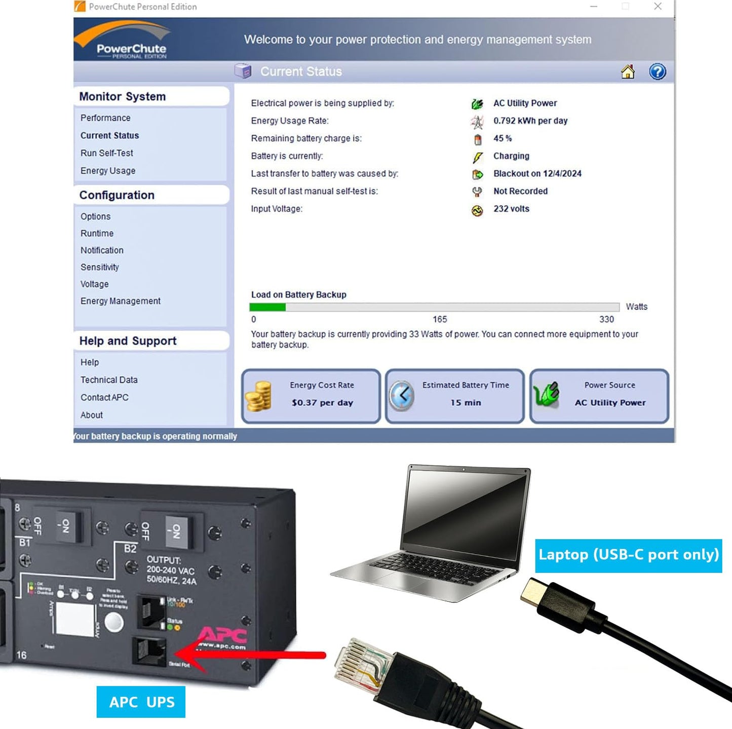 DSD TECH SH-RJ50C USB-C to RJ50 Cable for APC UPS Compatible PowerChute and TrueNAS(1.8M/6FT)
