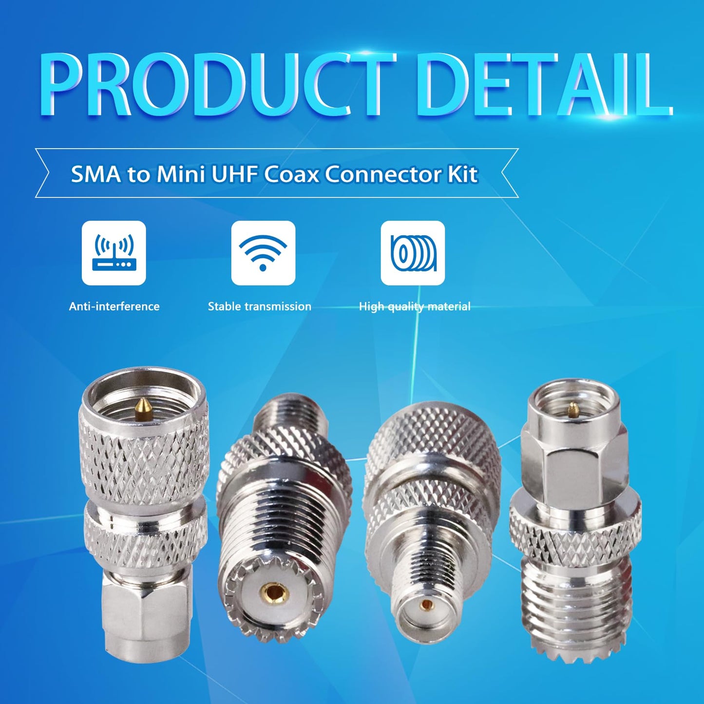 TUOLNK 4 Types Set SMA Male to Mini UHF Male Adapter Mini UHF to SMA RF Coax Adapter Kit for Wireless Antenna/RF Coax Cable Antenna Coaxial Connector