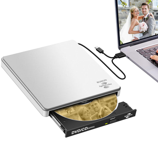 BUNUD LightScribe DVD Burner for Mac: USB C CD/DVD Drive External Portable Compatible with Laptop Windows Linux for Disc Labeling Wedding Photos