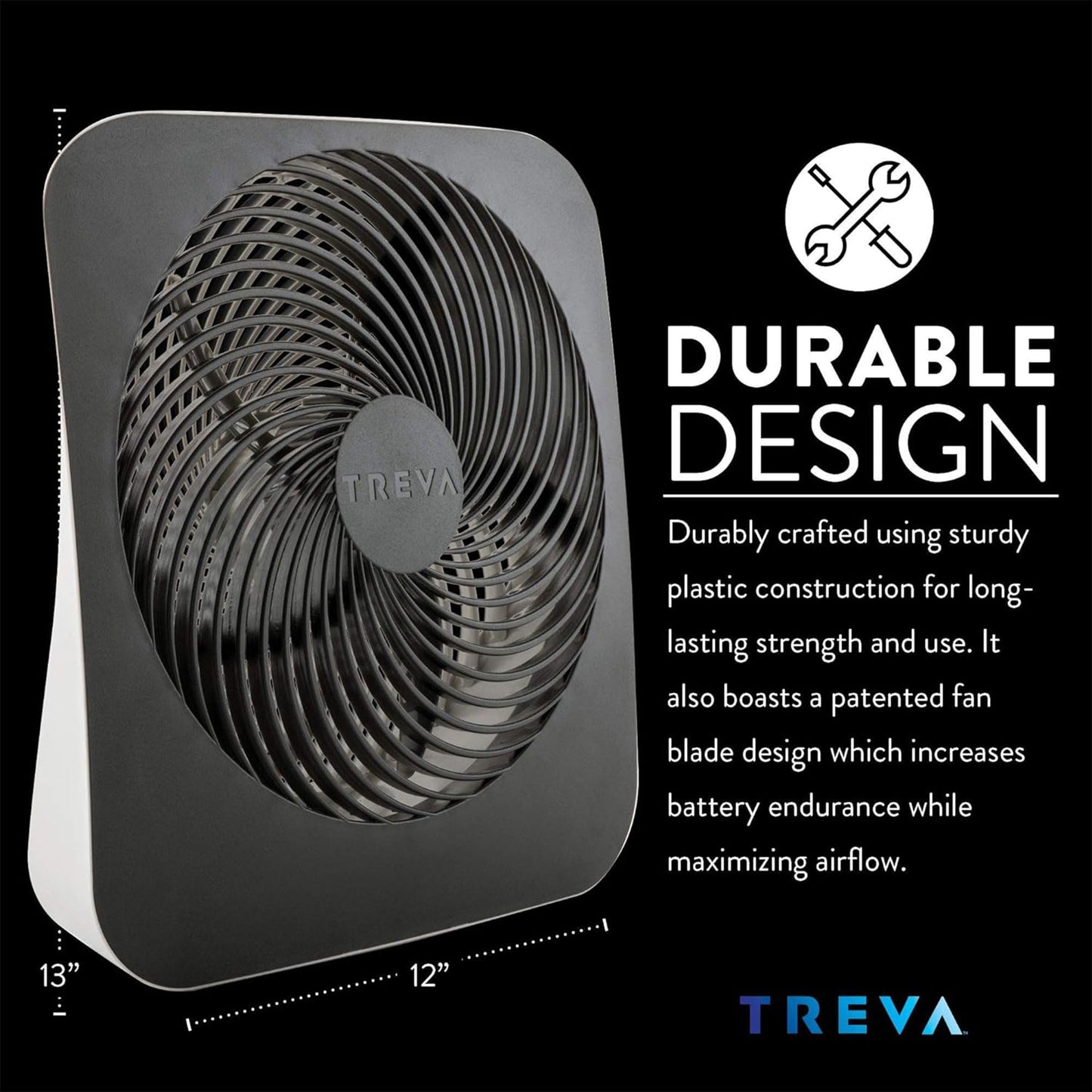 Treva 10 in Portable Fan Battery or AC Powered 2-Speed Desk Fan Black