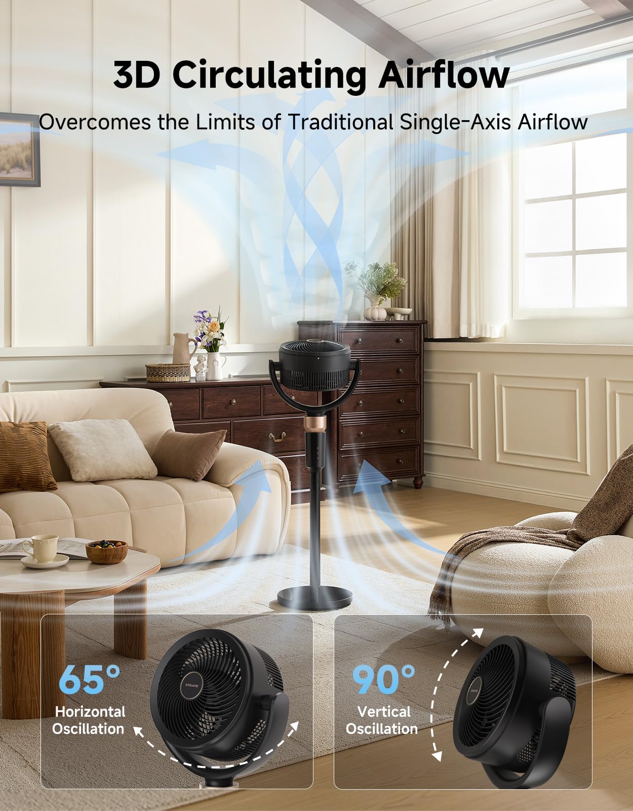 DREAME Pedestal Air Circulator Fan FC15 for Bedroom, Black