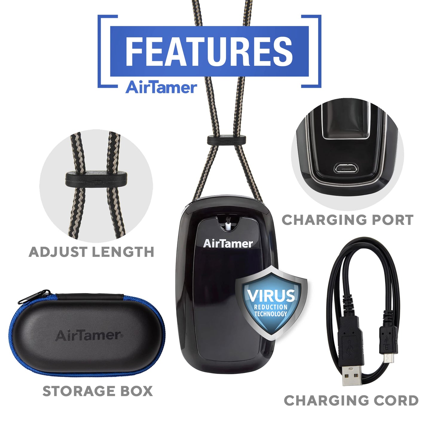 AirTamer A315 Wearable Air Purifier Necklace - Black
