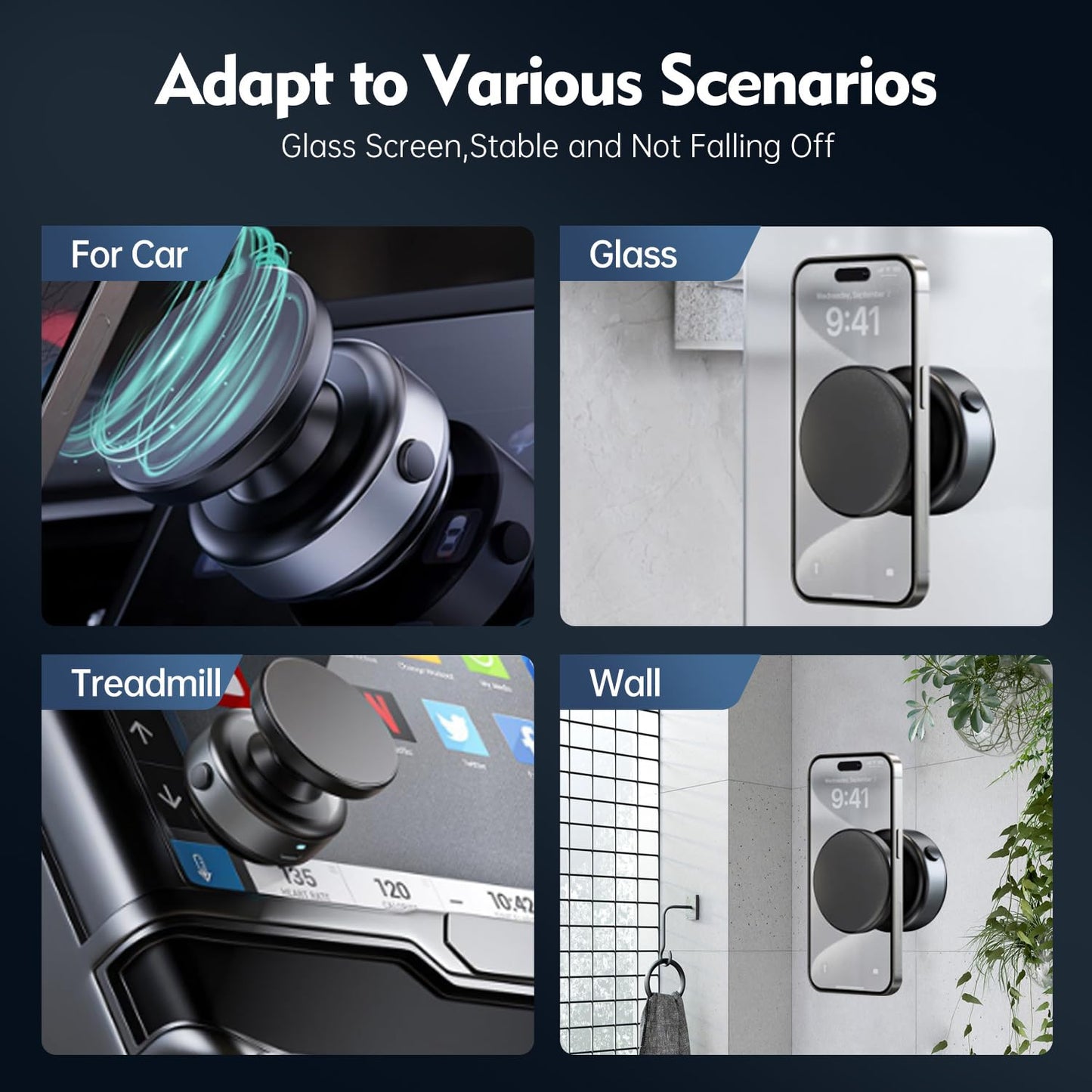 Lecroooi Suction Cup Phone Mount,Magnetic Phone Holder for Car,360°Adjustable Vacuum Suction Phone Mount, Foldable Portable Phone Holder for Car