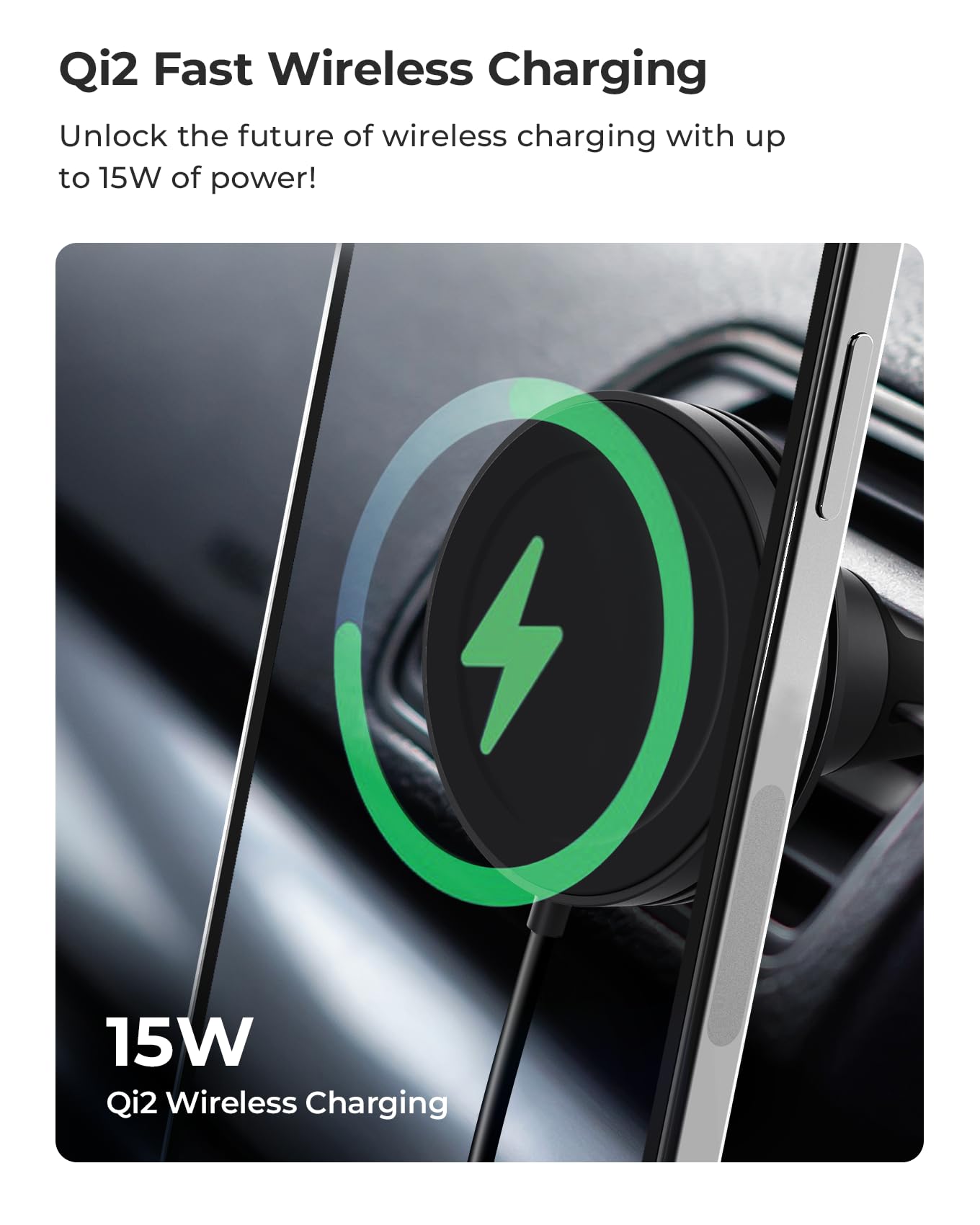 iOttie Velox Qi2 Mini Wireless Charging Car Mount - MagSafe Compatible Air Vent Phone Mount with 15W Charging for Qi2-enabled Smartphones Including