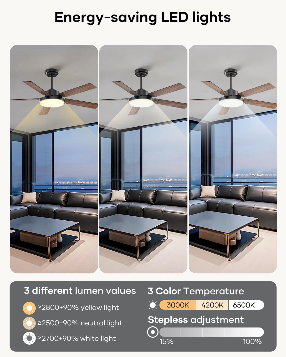 Vaczon 52 inch Black Ceiling Fans with Lights and Remote/APP, ETL Listed