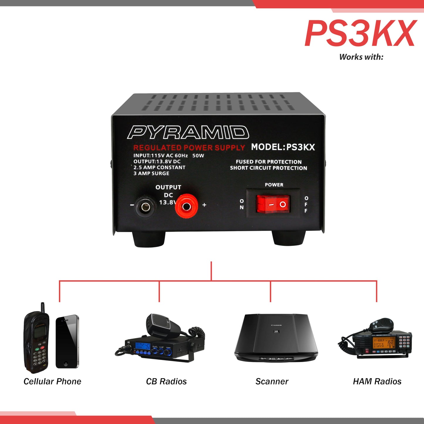 Pyramid Universal Compact Bench Power Supply - 2.5 Amp Linear Regulated Home Lab Benchtop AC-to-DC 12V Converter w/ 13.8 Volt DC 115V AC 50 Watt…