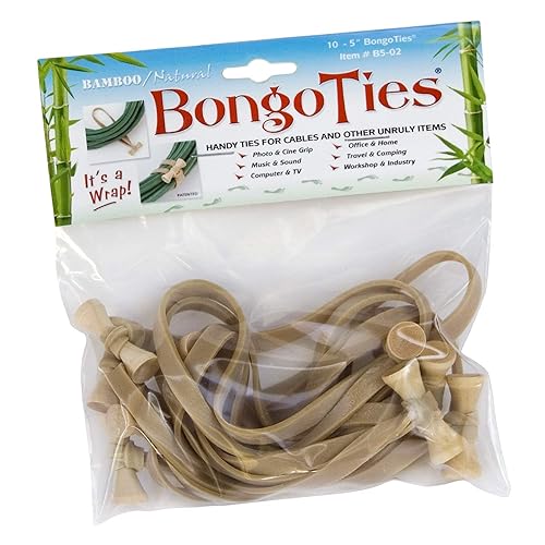 BongoTies® Natural Color Bongo Ties B5-02 - 10 Pack ~ Professional cable ties made of natural rubber and bamboo ~ HANDY TIES FOR CABLES AND OTHER