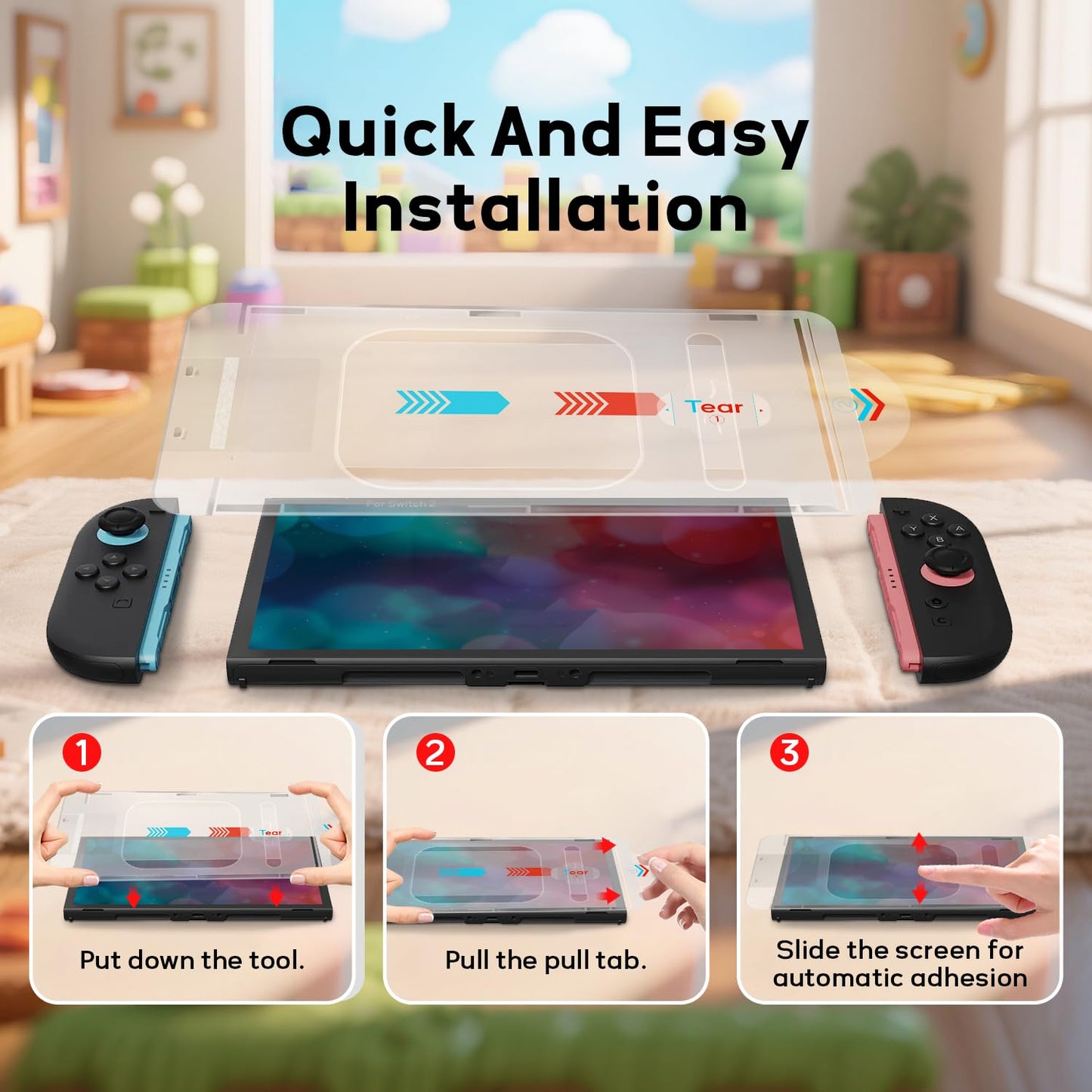 MOCADIA for Switch 2 Screen Protector - Shatterproof Tempered Glass with Auto-Dust Removal, Zero Bubbles Auto-Alignment, Anti-Scratch Glass Film