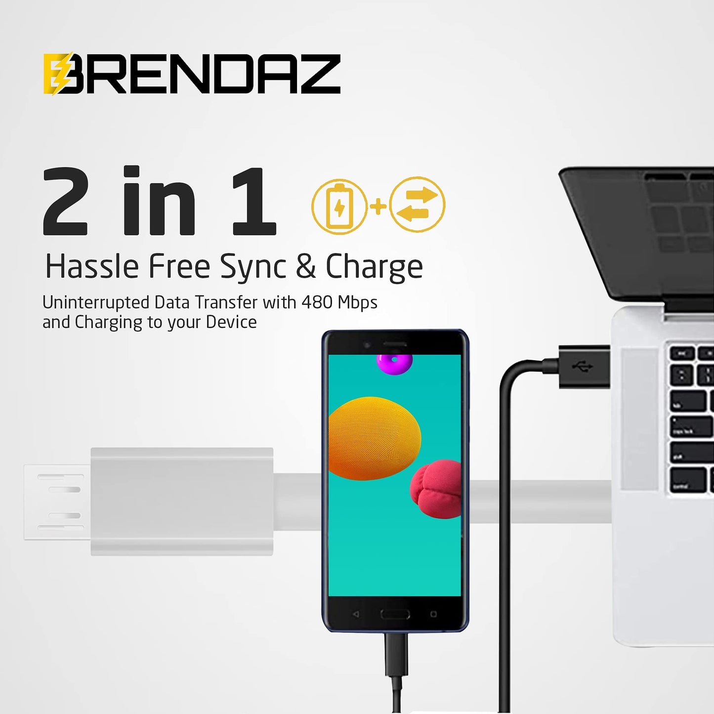 BRENDAZ (5 Pack) Micro USB Cable - Micro USB to USB Charger Cord, Data Transfer Android USB Cord, Compatible with Kindle Fire HD Tablet, Xbox One S X