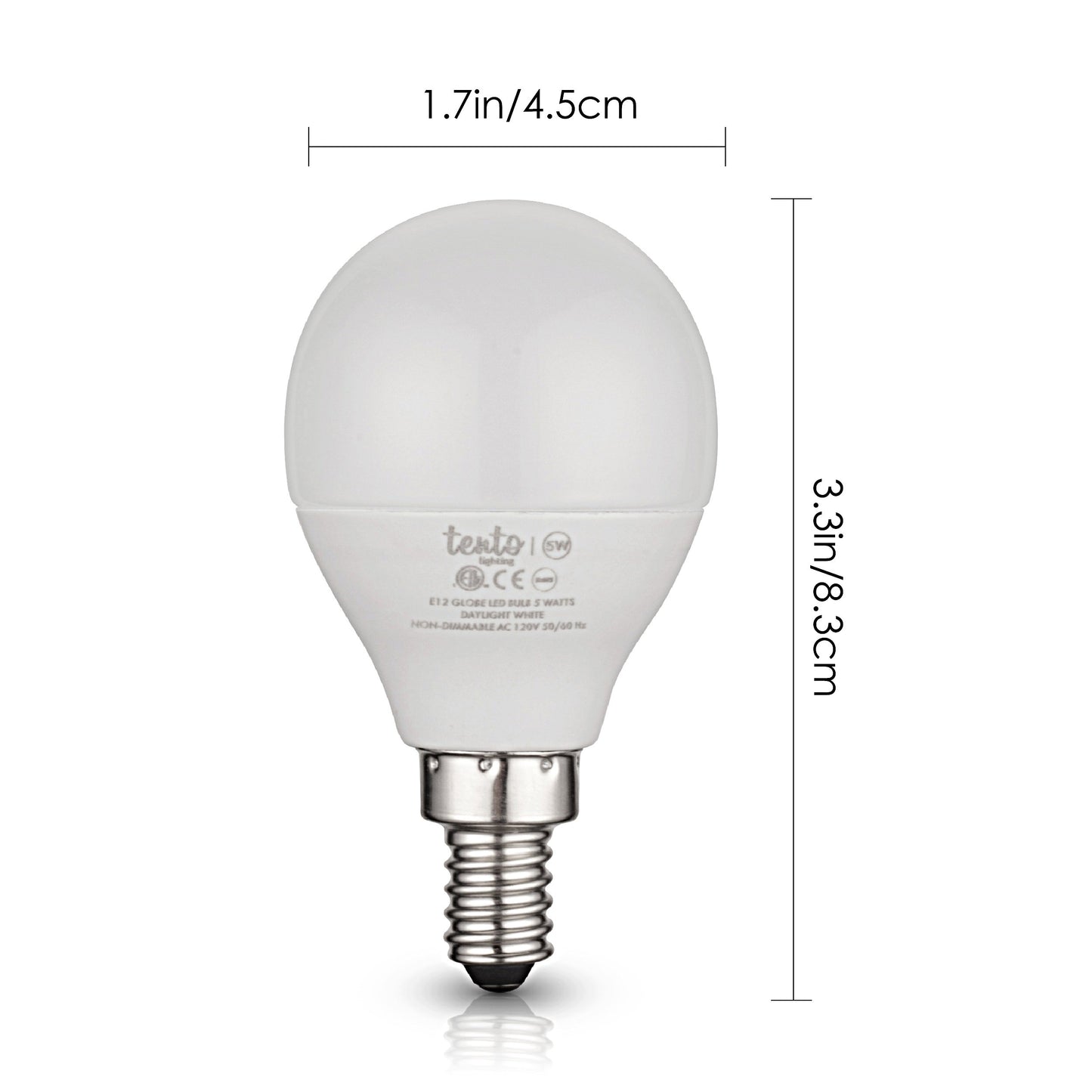 tento E12 LED Bulbs 5w Soft White Small Candelabra Edison Base Globe Shaped Energy Saving Ceiling Fan LED Light Bulbs, Warm White, 240 Degrees Beam
