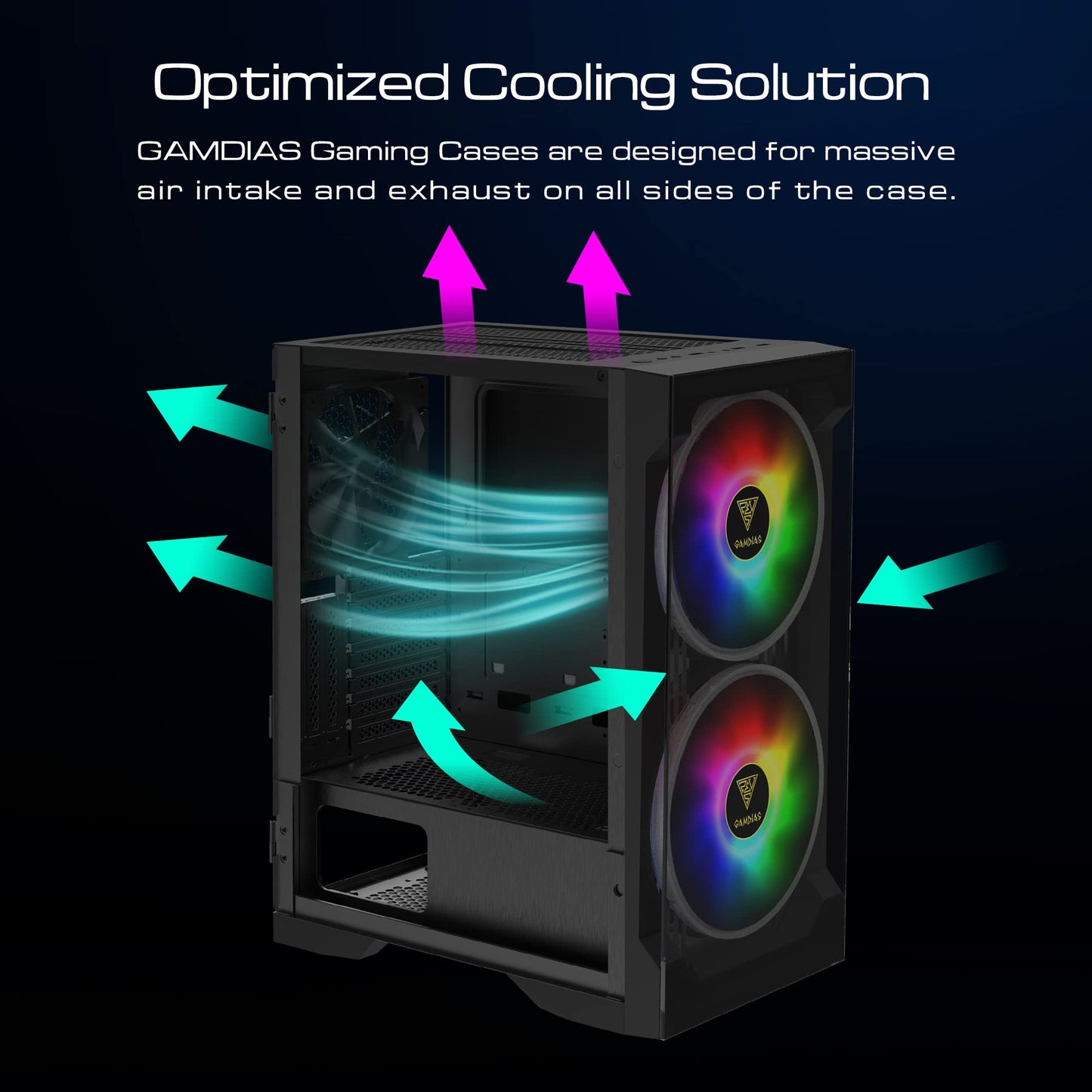 GAMDIAS Apollo E2 Elite Gaming Case Mid Tower ATX 2 x 200mm ARGB Fan Trapezoidal Tempered Glass Panel with Tool Free Installation Tempered Glass