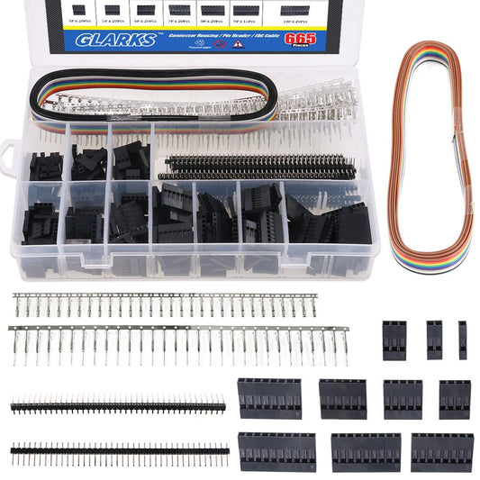 Glarks 635Pcs Connector Housing Male/Female Pin Connector 40 Pin 2.54mm Pitch Pin Headers and 10 Wire Rainbow Color Flat Ribbon IDC Wire Cable