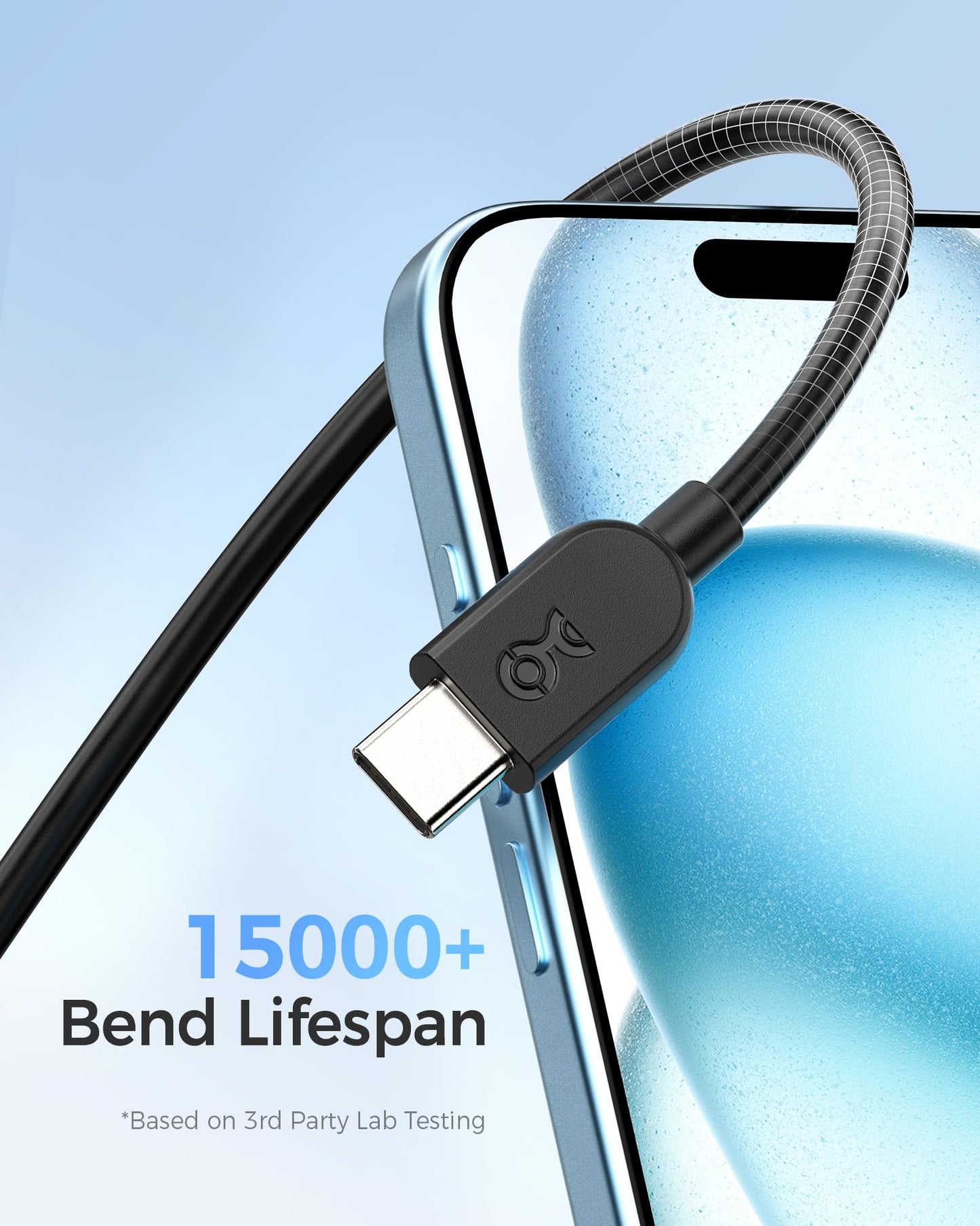 Cable Matters 3-Pack USB C Charging Cable 6ft in Black, Up to [60W Charging, 480Mbps] Apple CarPlay, Android Auto, USB C Charger Cable for iPhone