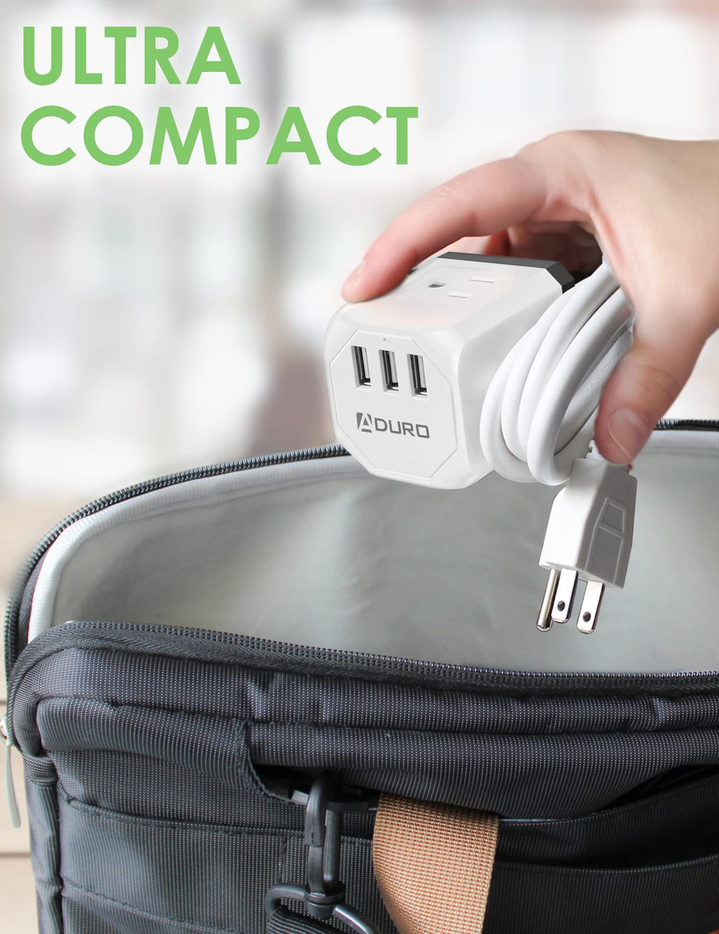 Aduro PowerUp Square Multiple Plugs & USB Power Strip with 3 USB Ports + 3 AC Plug Outlets, White/Grey