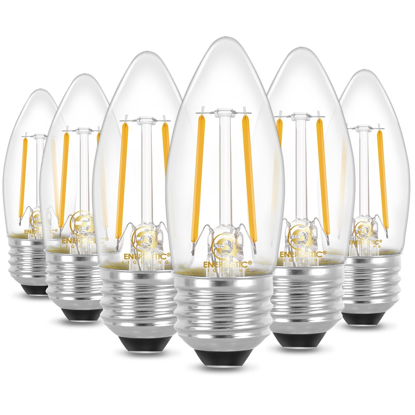 Energetic B10 B11 LED Filament Bulb E26 Candelabra Medium Base 2700K Soft White, 4W, Equivalent 40W, 300 Lumens Dimmable Decorative Candle Light Bulb