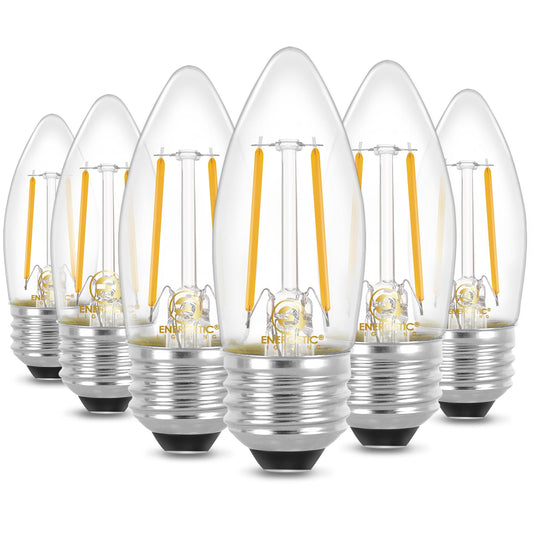 Energetic B10 B11 LED Filament Bulb E26 Candelabra Medium Base 2700K Soft White, 4W, Equivalent 40W, 300 Lumens Dimmable Decorative Candle Light Bulb