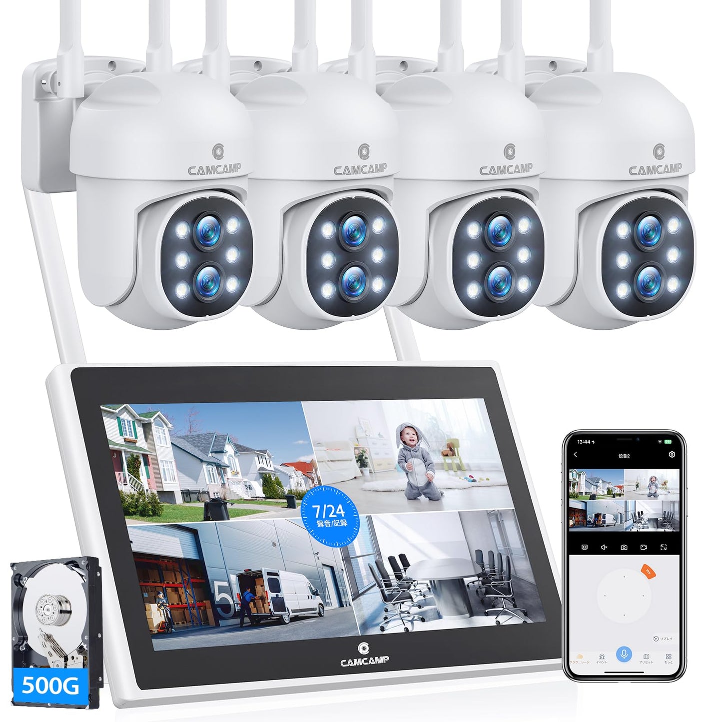 Camcamp Wireless Security Camera System with Monitor,10x Zoom 5MP Dual Lens Security Camera Outdoor with Night Vision,Motion Detection,Expandable 10CH