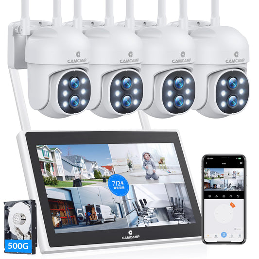 Camcamp Wireless Security Camera System with Monitor,10x Zoom 5MP Dual Lens Security Camera Outdoor with Night Vision,Motion Detection,Expandable 10CH