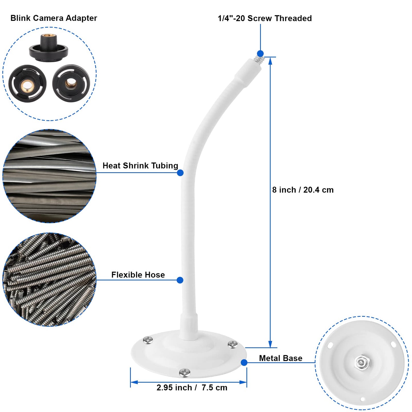 Mippko 2 Pack Camera Flexible Wall Mount Holder Compatible with Arlo/Blink/Reolink/Nest/Wyze/SimpliSafe Camera,Adjustment 8 inch Long Gooseneck Arm