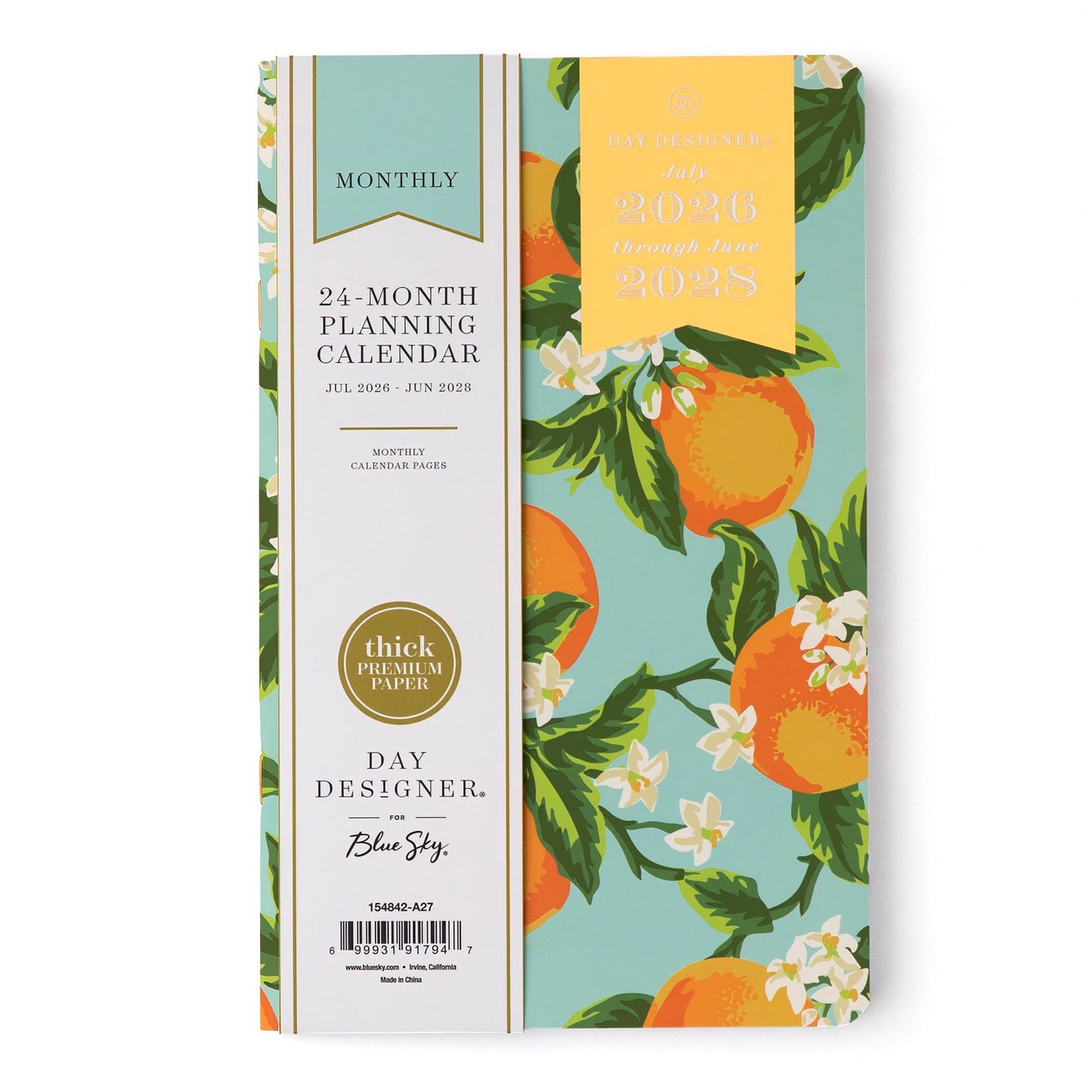 Blue Sky 2025-2026 Monthly Academic Planner, 5"x8", Orange Blossom Mint
