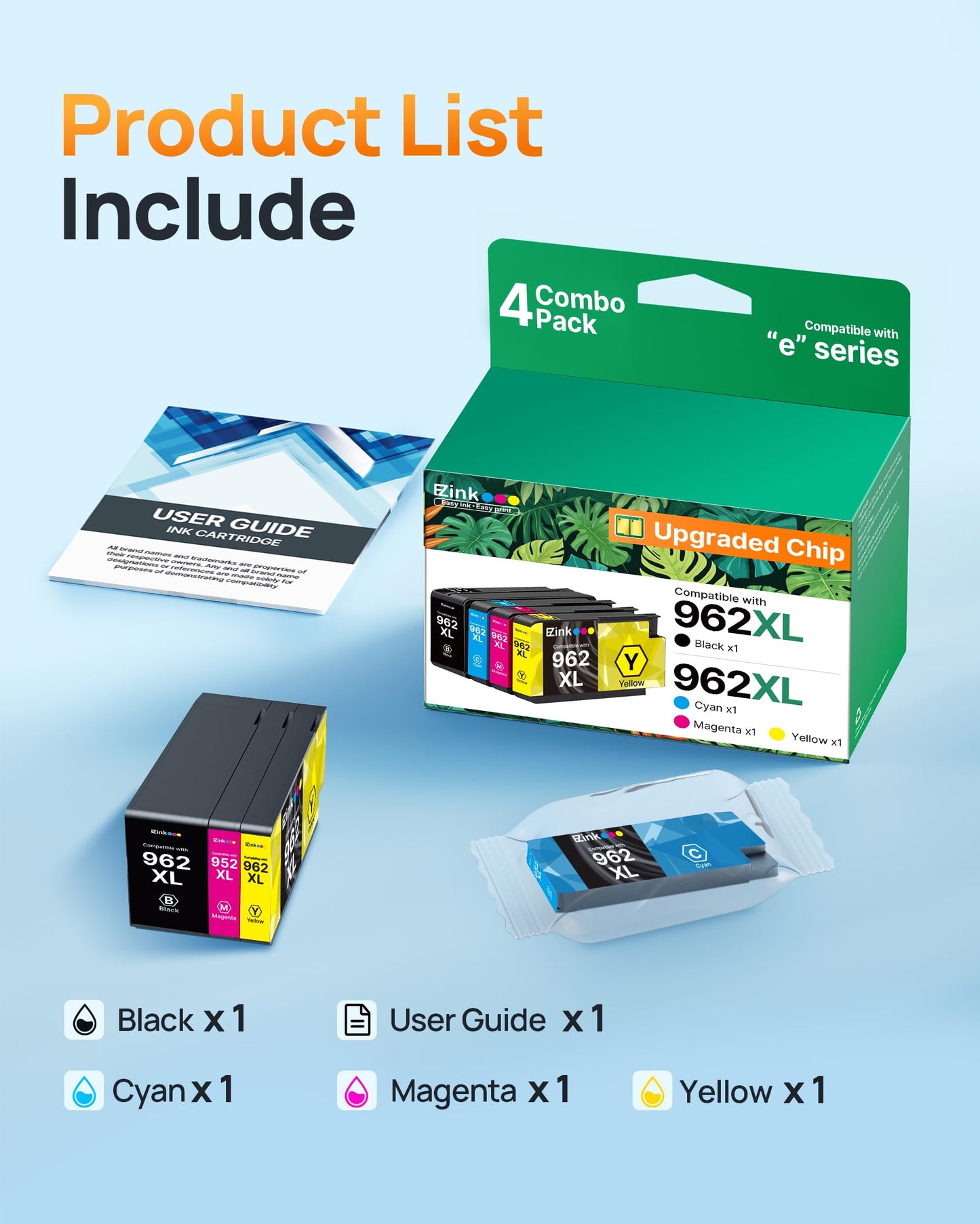 E-Z Ink 962XL Ink Cartridges Combo Pack Replacement for HP 962XL hp 962 Color Ink cartridges Work for hp officejet pro 9010 9015e 9025e 9015 9025