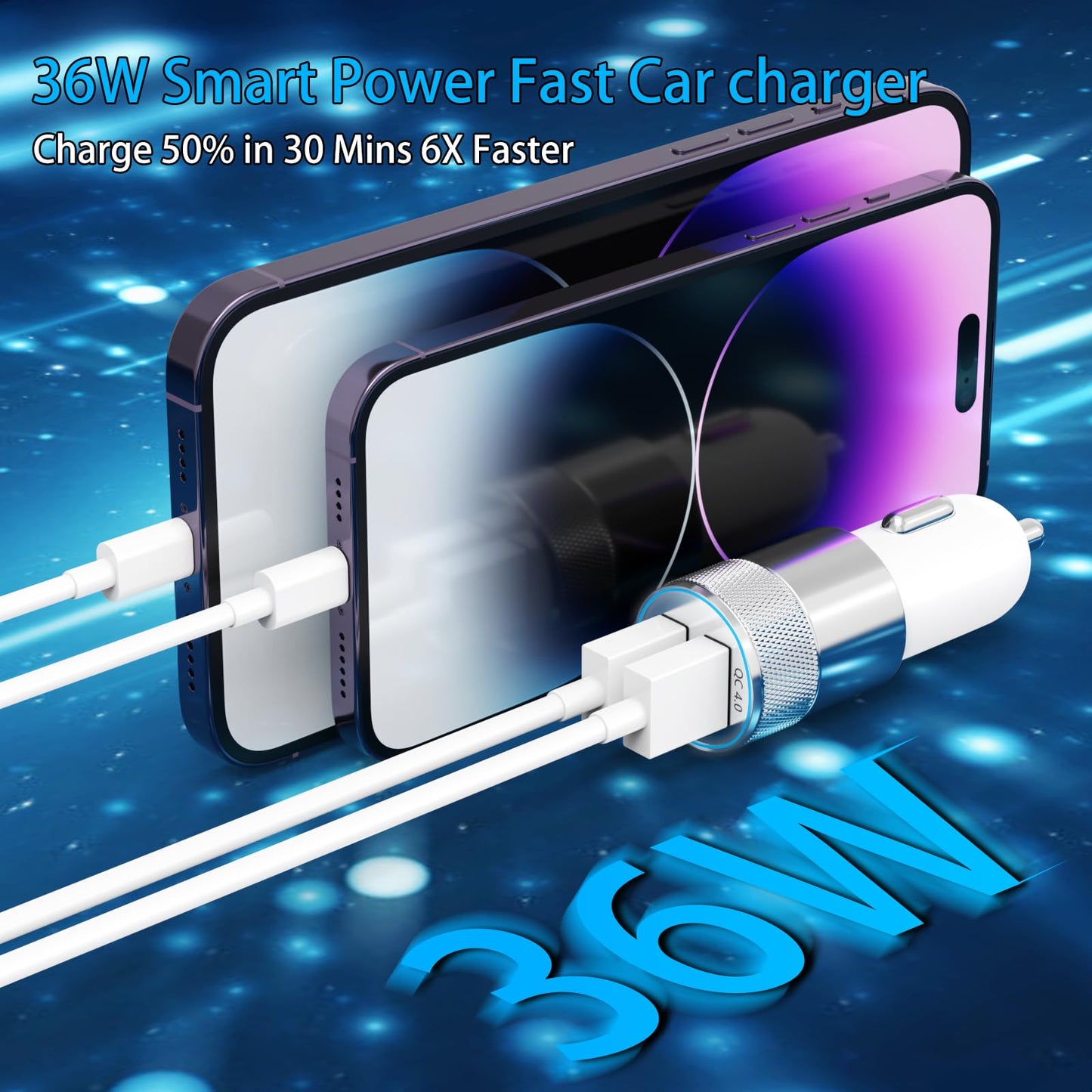 [Apple MFi Certified] iPhone Fast Car Charger, Dual USB A Rapid Car Charger with 2x3Ft Lightning Cable Cord Compatible for iPhone 14/13/12/11/Pro