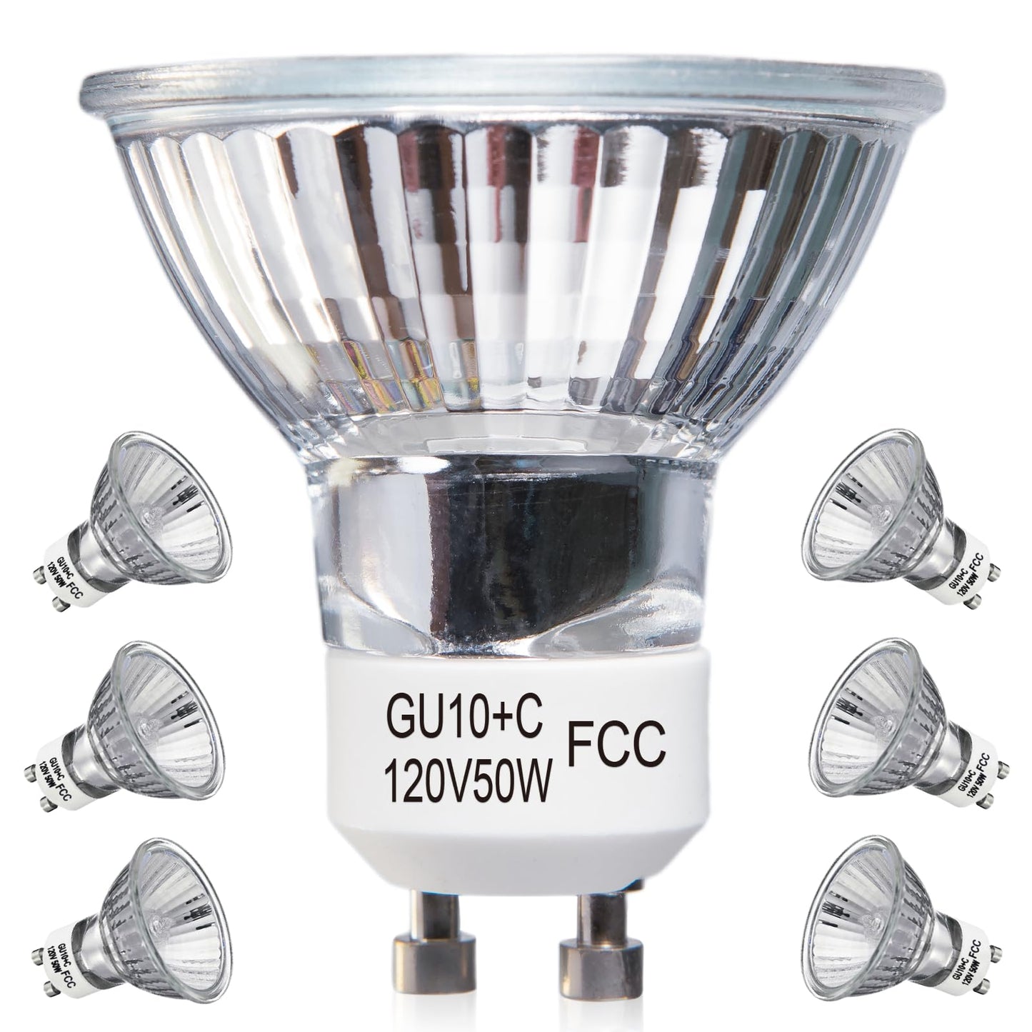 Elenhome GU10 Halogen Light Bulbs, 6 Pack 120V 50W Dimmable MR16 GU10+C Bulbs with Glass Cover, 2800K Warm White Scent Wax Burner Light Bulb
