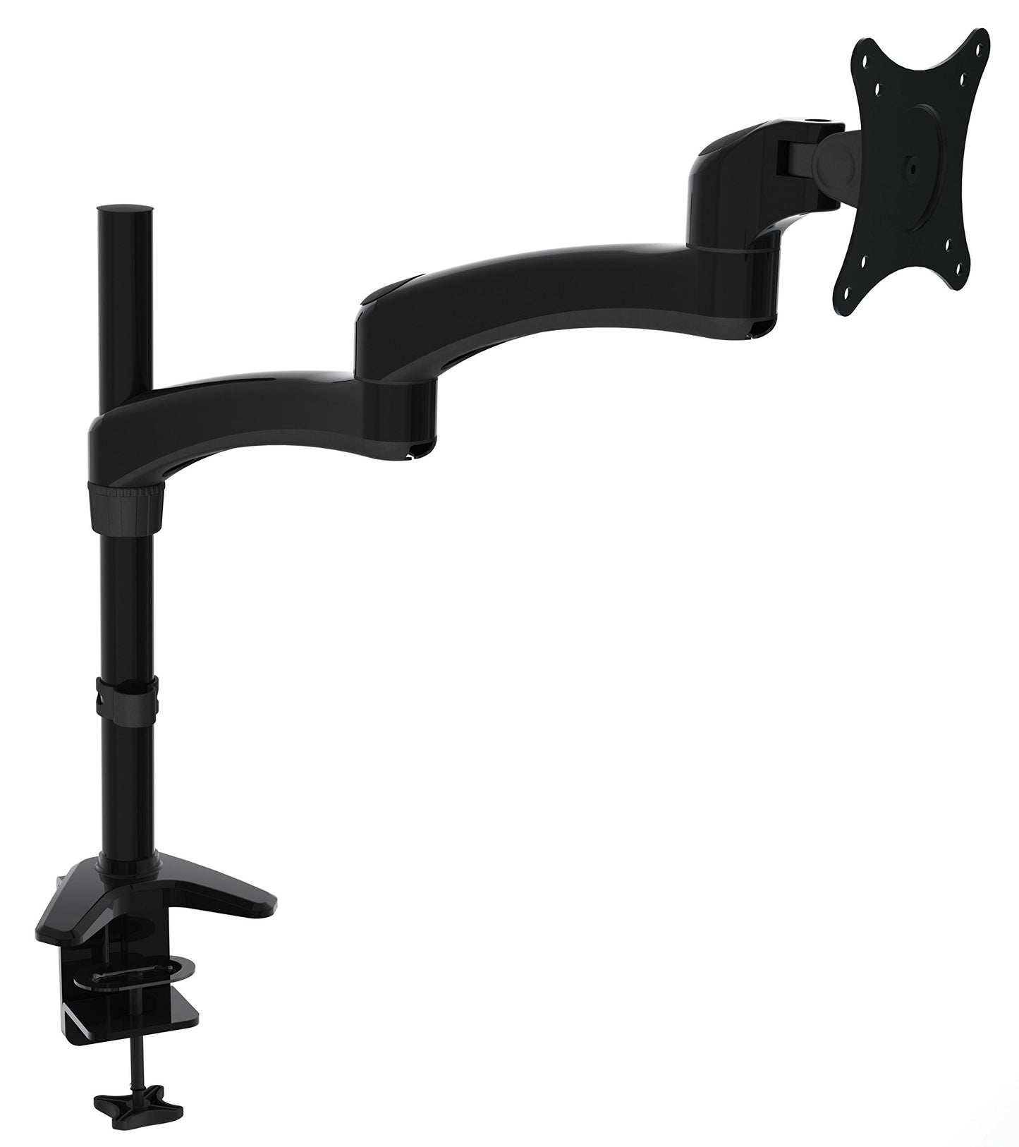 2xhome -New Ergonomic Fully Height Adjustable Easy Articulating Tilting Black Desk Pole Mount Bracket Desktop Flat Panel Clamp Stand with Extension