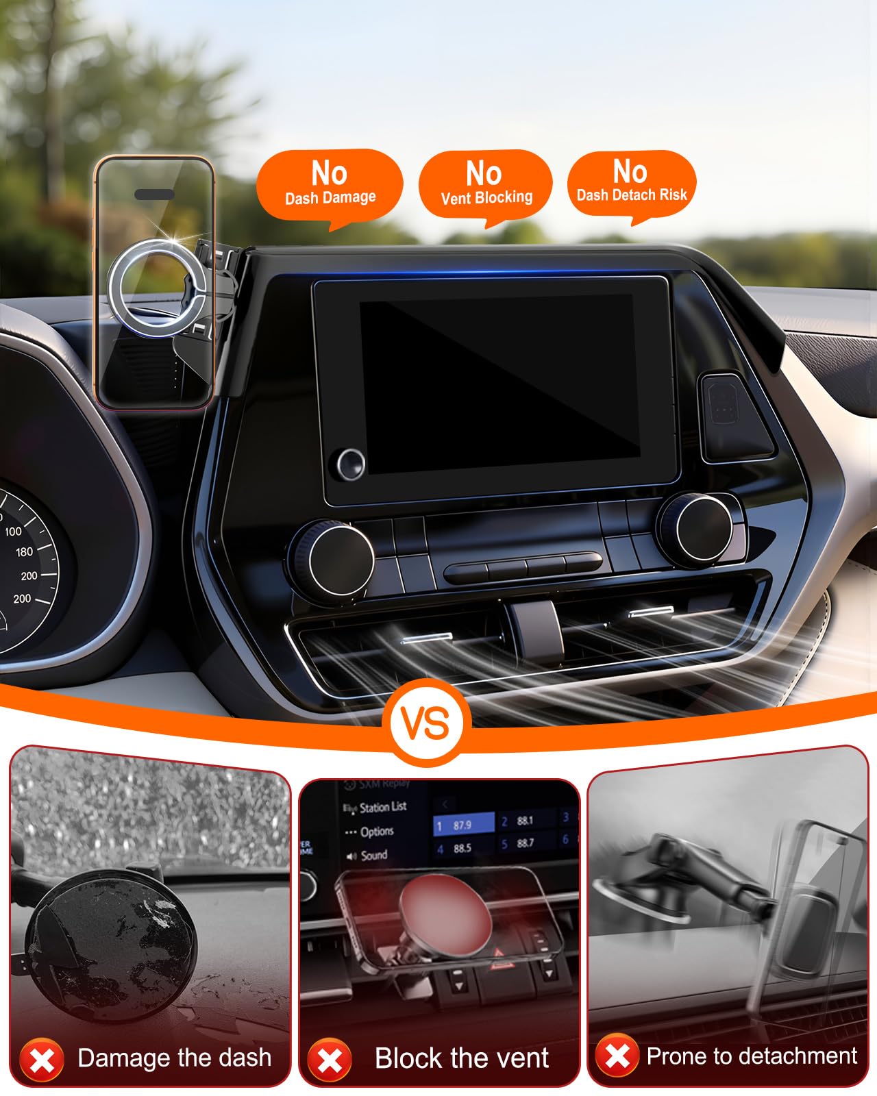 pop-tech Magnetic Car Mount for Toyota Highlander 2020 2021 2022 2023 2024 2025 2026: for MagSafe Strong Magnets Cell Phone Holder Fit 8-Inch Touch