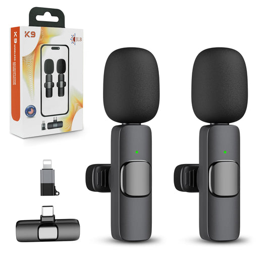 JLB American-Based Wireless Lavalier Microphone 2-Pack for iPhone, iPad, USB-C Devices, Plug & Play, Noise Canceling, 360° Sound Pickup, Reverb Mode