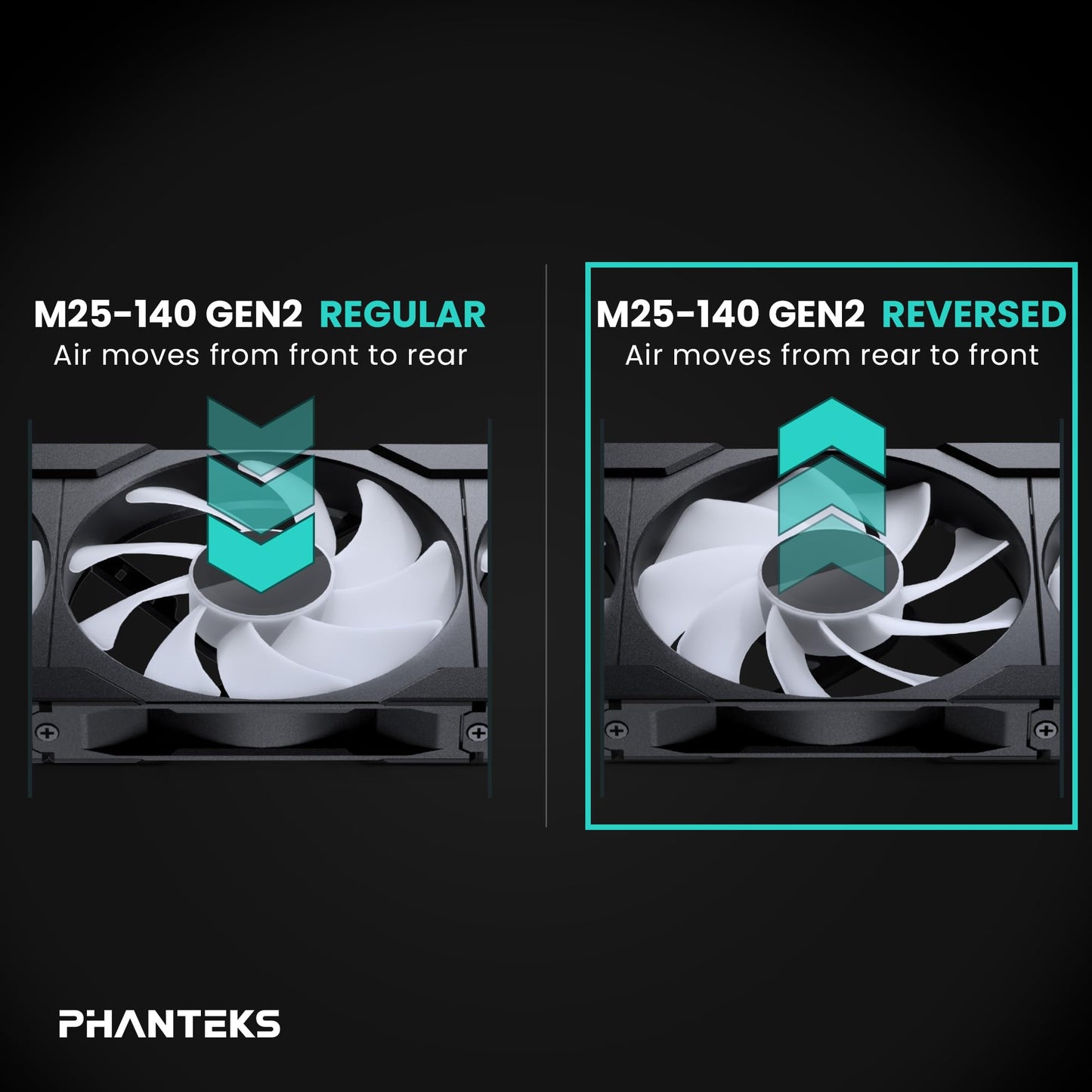 Phanteks M25-140 Gen2 Reversed Blade, 140mm ARGB High Performance Cooling Fans, Daisy-Chain Unified Fan Frame, Infinity Mirror hub, Single Cable