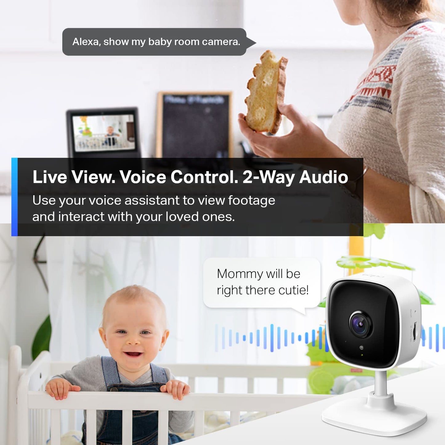 Tapo 2K Indoor Wired Security Camera - Works as a Baby Monitor & Pet Camera, Person/Motion/Baby Cry Detection, 2-Way Audio, Siren, Subscription-Free