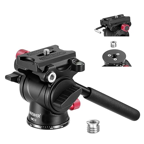 NEEWER Fluid Tripod Head with Handle & Arca Type Quick Release, Aluminum Alloy Panorama Drag Pan Tilt Head with ø43mm Scaled Base for Compact