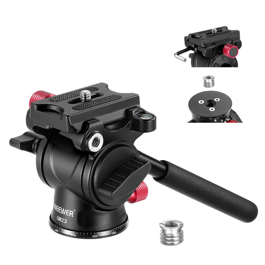 NEEWER Fluid Tripod Head with Handle & Arca Type Quick Release, Aluminum Alloy Panorama Drag Pan Tilt Head with ø43mm Scaled Base for Compact