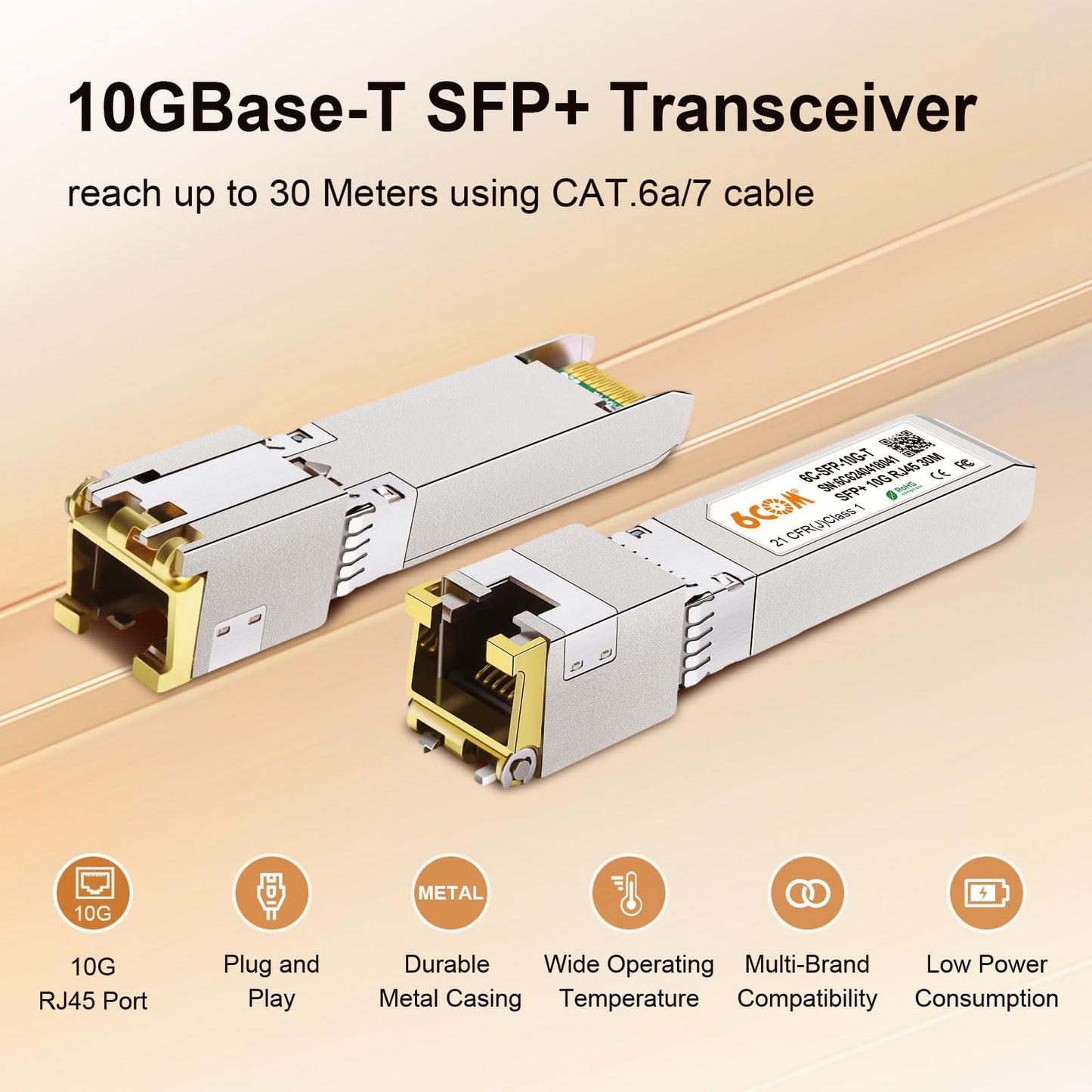 6COMGIGA 10GBase-T SFP+ Transceiver, 10Gb SFP+ to RJ45 Copper SFP Module, Compatible for Juniper EX4300 (CAT.6a/7, 30m/98.4ft)