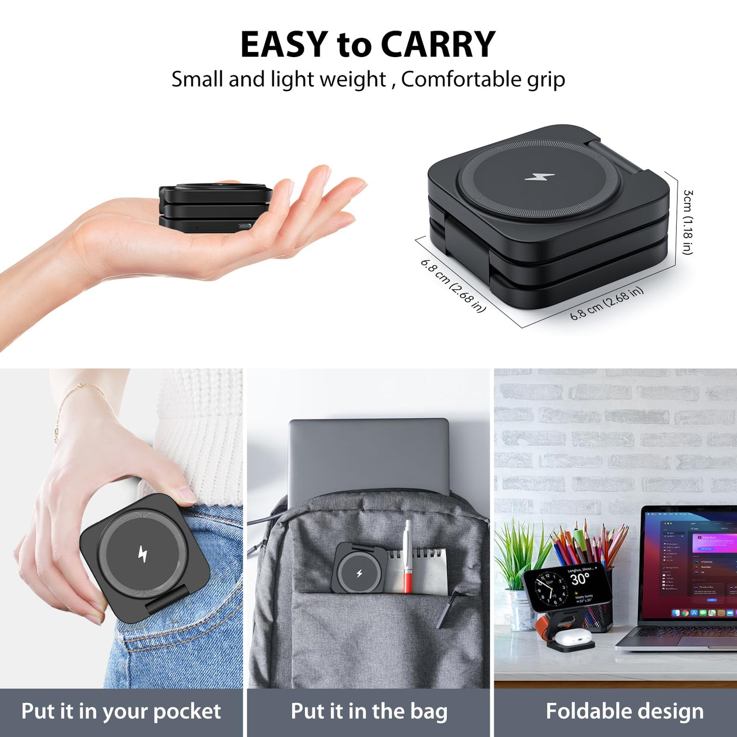 KU XIU X55 Foldable 3 in 1 Charging Station for Apple Devices, 15W Fast Magnetic Wireless Charger, Magent Travel Charger Stand for iPhone 16 15 14 13