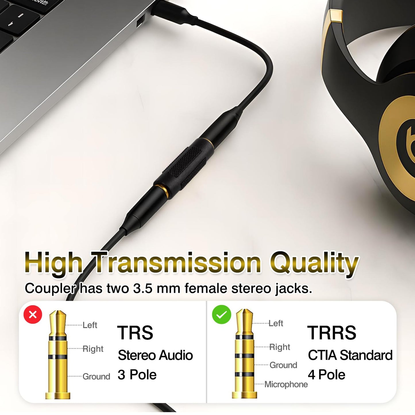 Brvlsoc 3.5mm Stereo Jack Female-to-Female Audio Adapter (4-Pack) - Gold-Plated Coupler Connector for Extending 3.5mm AUX Cables