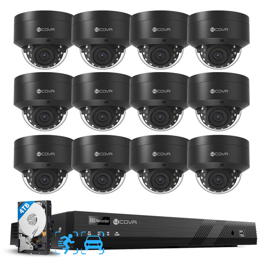 4COVR Commercial Security Camera System 4K PoE, 12Pcs IK10 Vandal-Proof 8MP Wired Dome IP Camera IP67 AI Human/Vehicle Detection, 16 Channel NVR 4TB