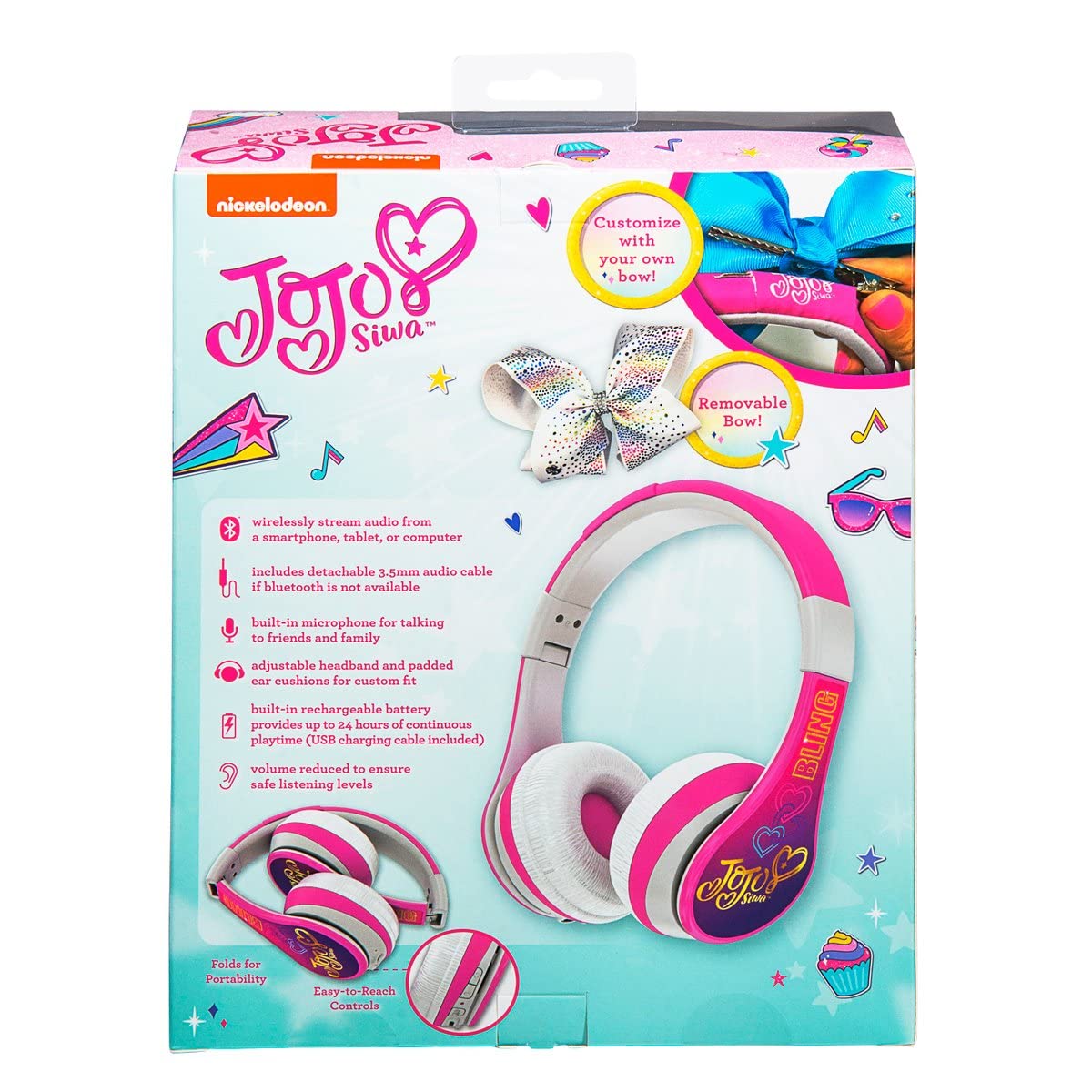 JoJo Siwa Kids Bluetooth Headphones for Wireless Rechargeable Foldable Bluetooth Headphones with Microphone Kid Friendly Sound and Bonus Detachable…