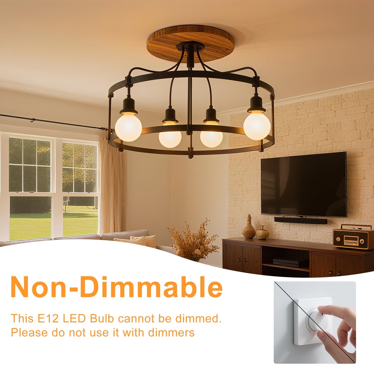 G45 Globe Light Bulbs E12 Candelabra Base 3W 110V Warm White 2-Pack