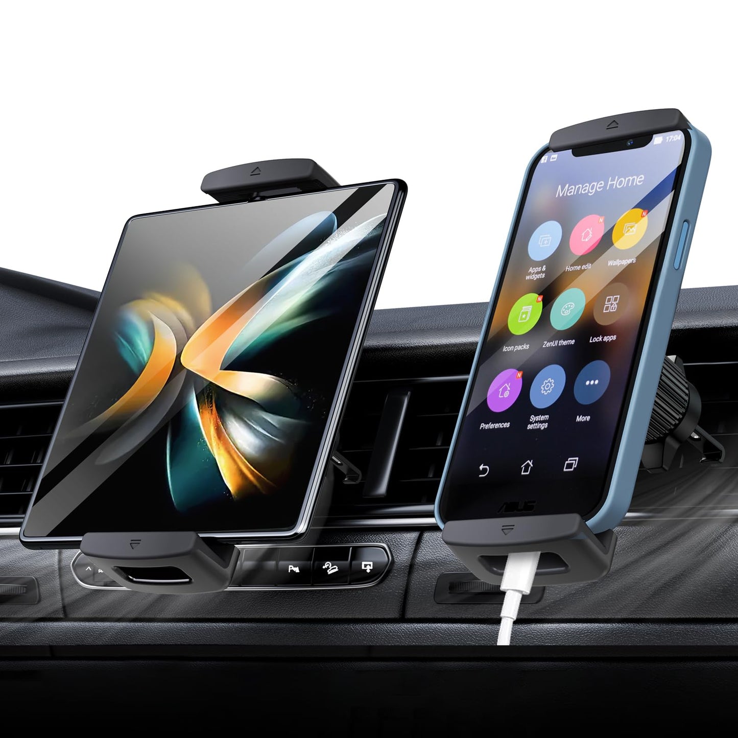 nediea Phone Holders for Your Car, Air Vent Car Phone Holder Mount for iPhone, Rotatable Tablet Holder for Car, Compatible with iPad, Z Fold 6 5