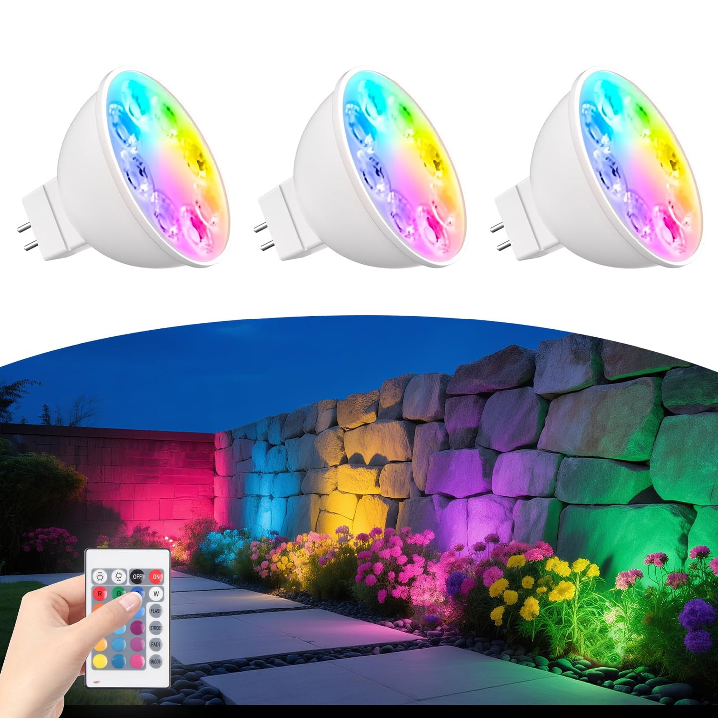 Makergroup MR16 Landscape Light Bulbs, Color Changing LED Bulbs 12V 3-Pack
